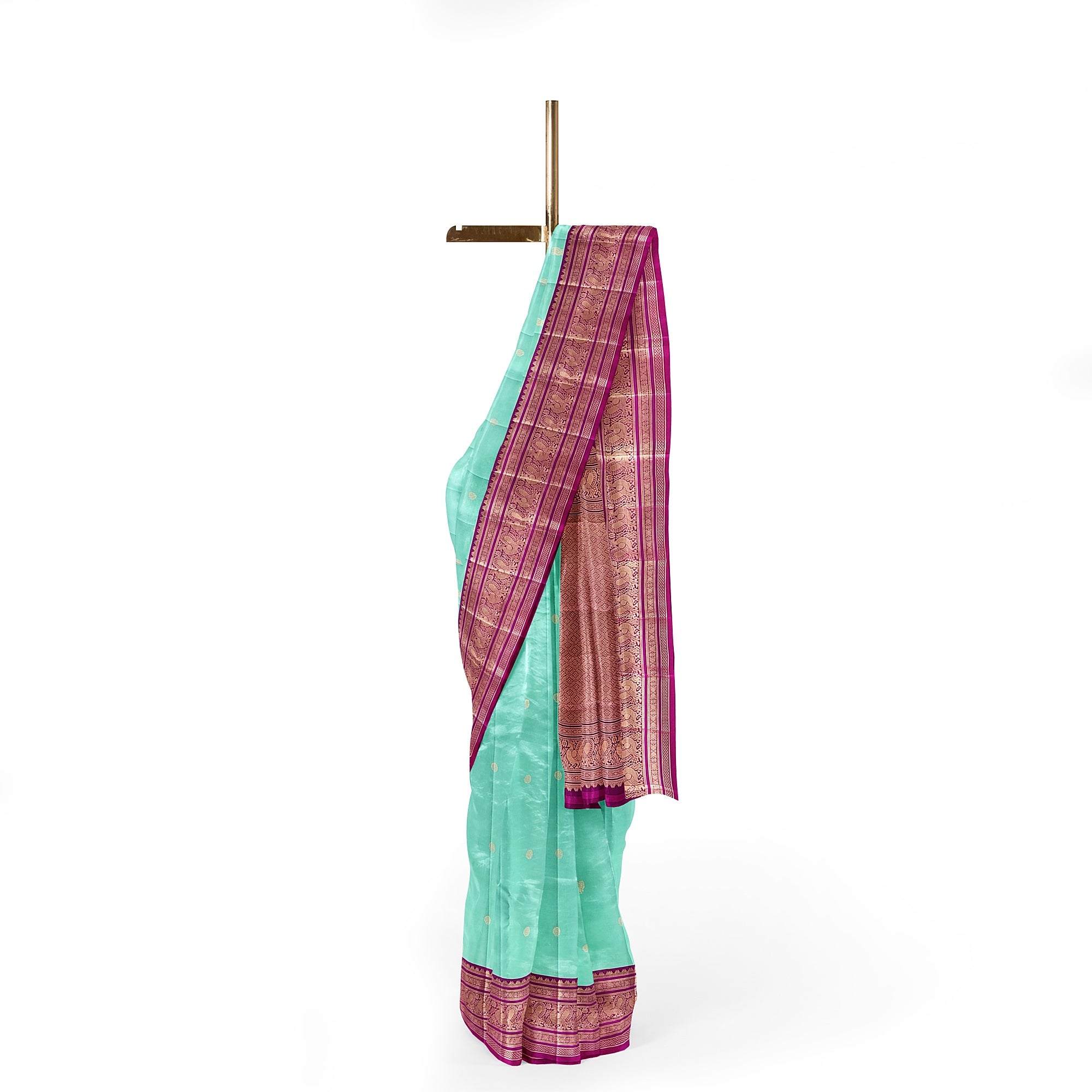 Leaf Green Kanjivaram Silk Saree with Pink Zari Border – Pure Handloom Festive Saree Online - New Sudarshan Silks`