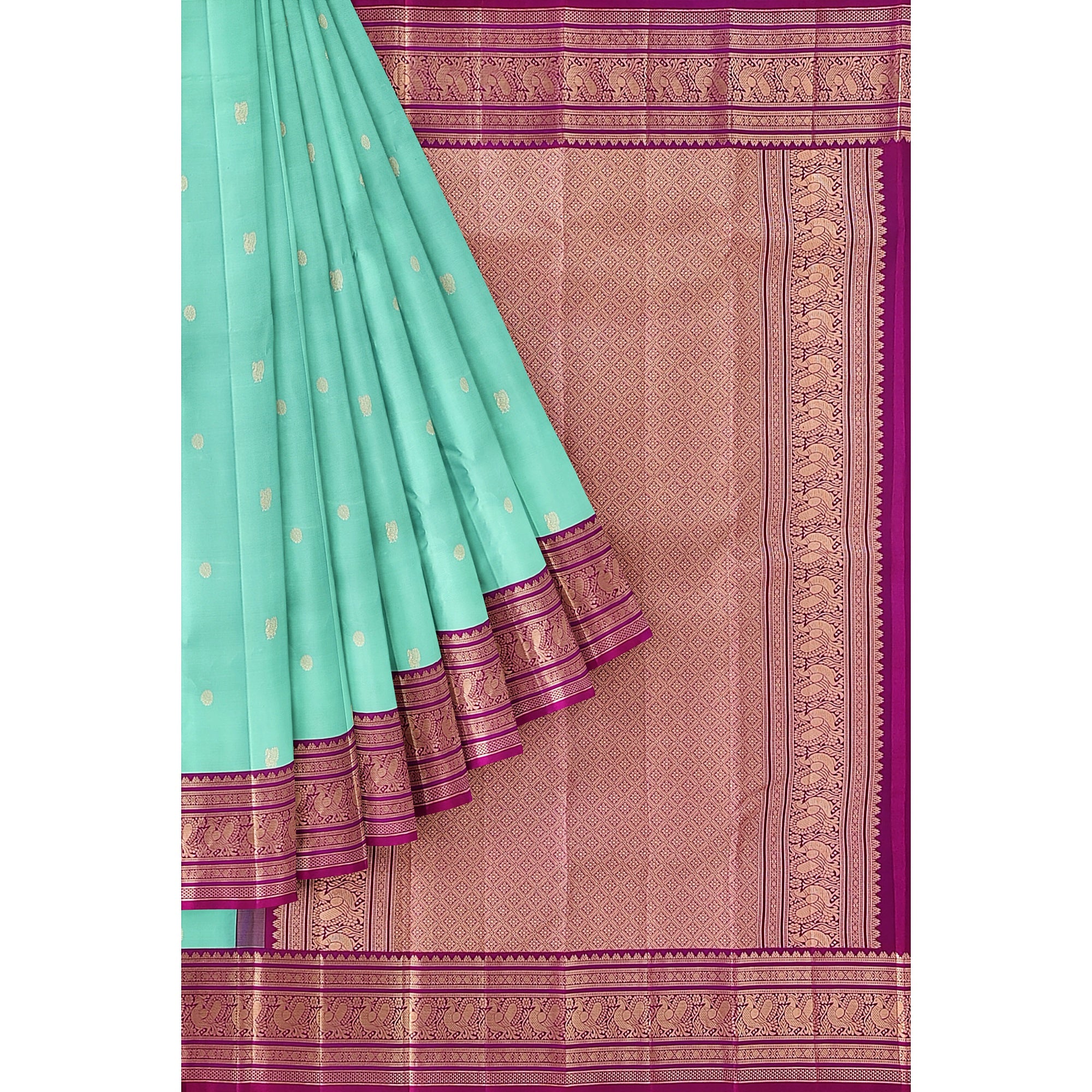 Leaf Green Kanjivaram Silk Saree with Pink Zari Border – Pure Handloom Festive Saree Online - New Sudarshan Silks`