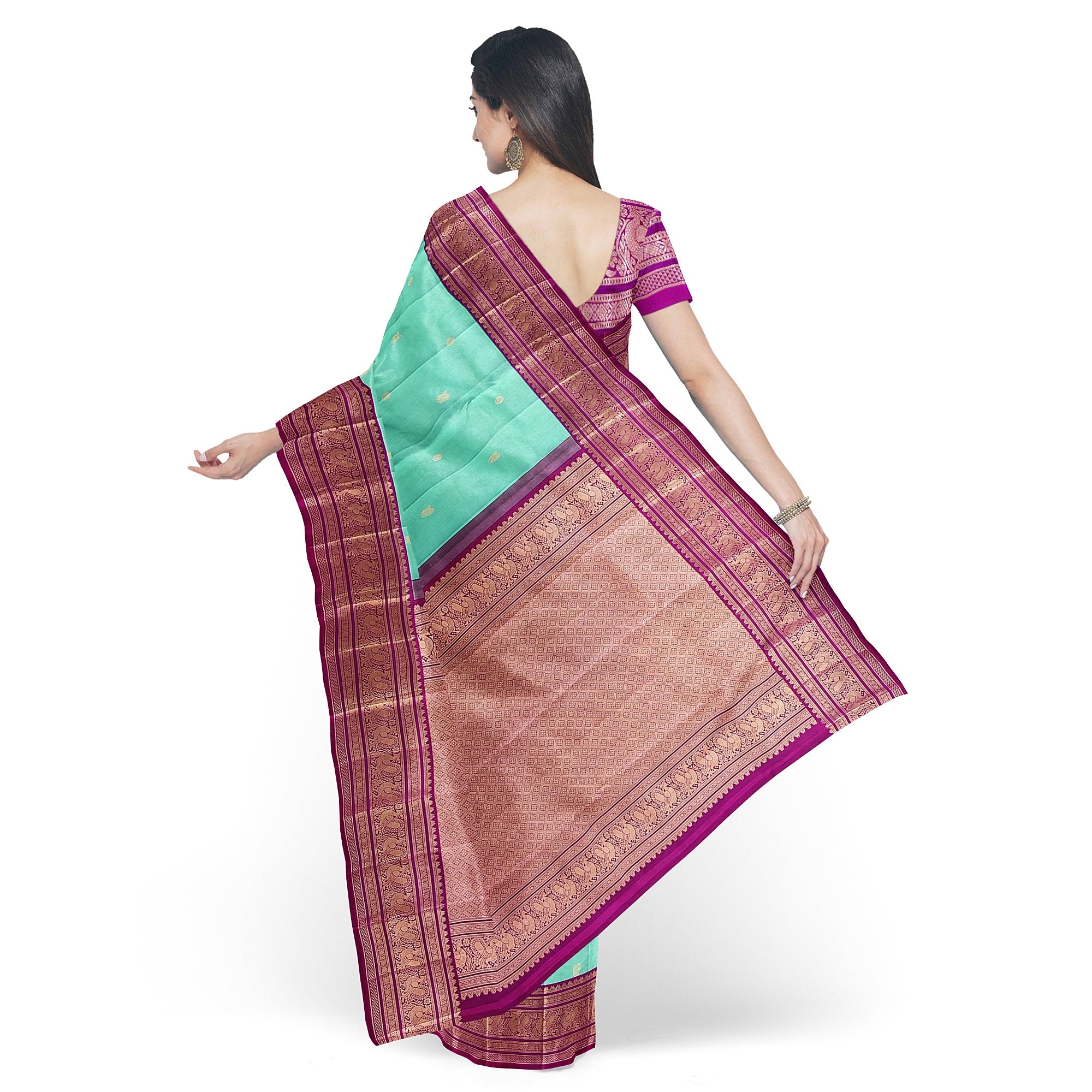 Leaf Green Kanjivaram Silk Saree with Pink Zari Border – Pure Handloom Festive Saree Online - New Sudarshan Silks`