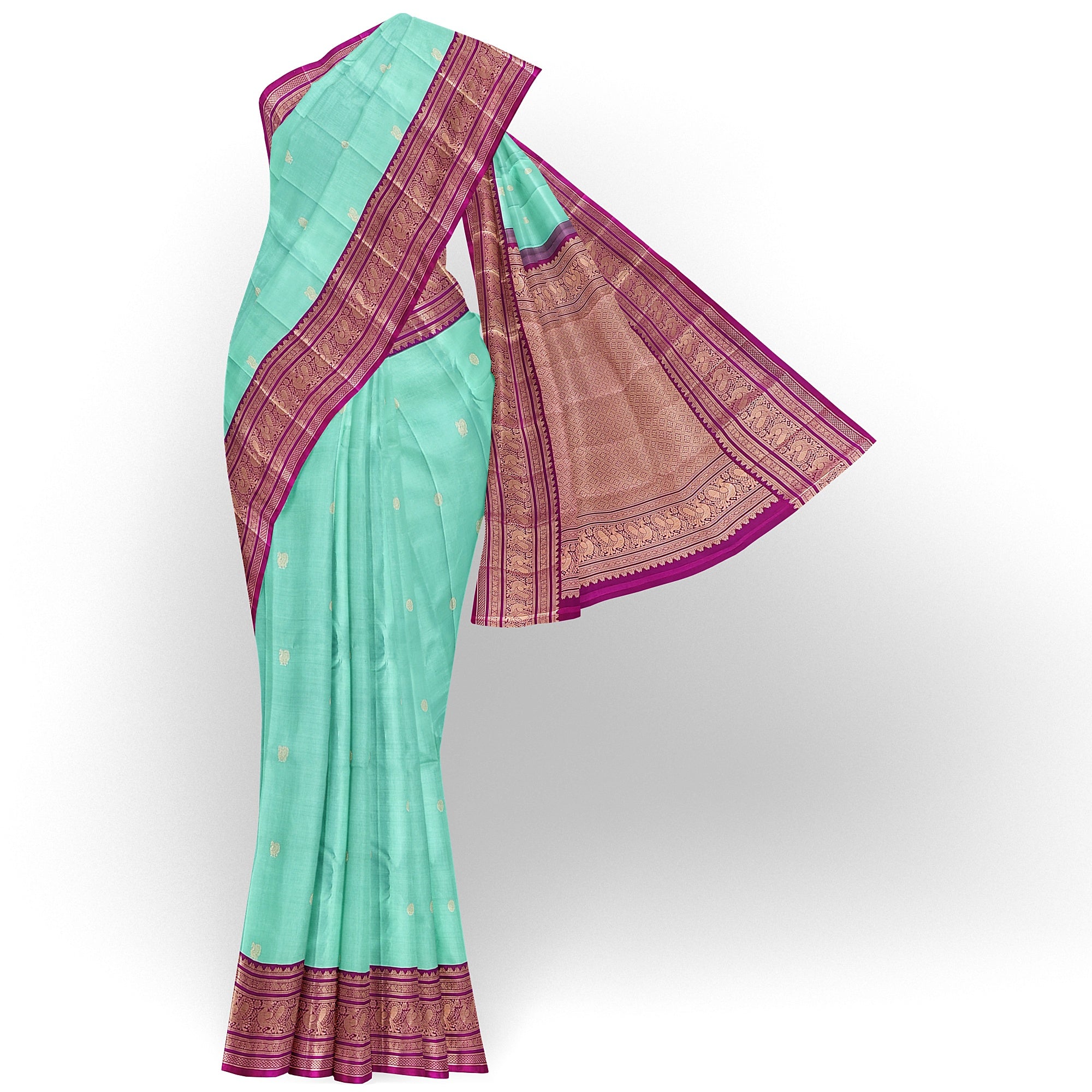 Leaf Green Kanjivaram Silk Saree with Pink Zari Border – Pure Handloom Festive Saree Online - New Sudarshan Silks`