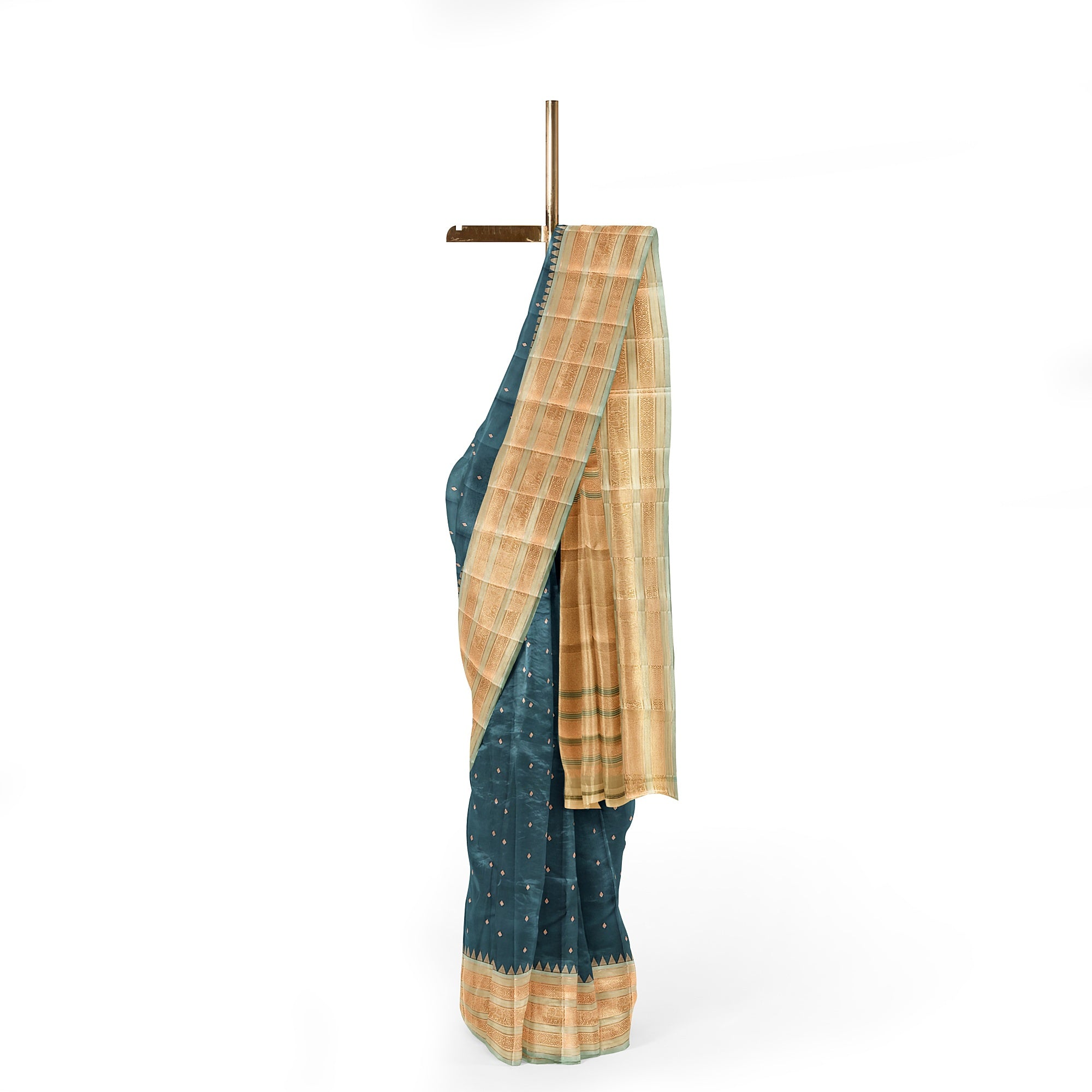 Rama Blue Kanjivaram Silk Saree with Elephant Zari Border – Regal Handloom Saree for Special Occasions Online - New Sudarshan Silks`
