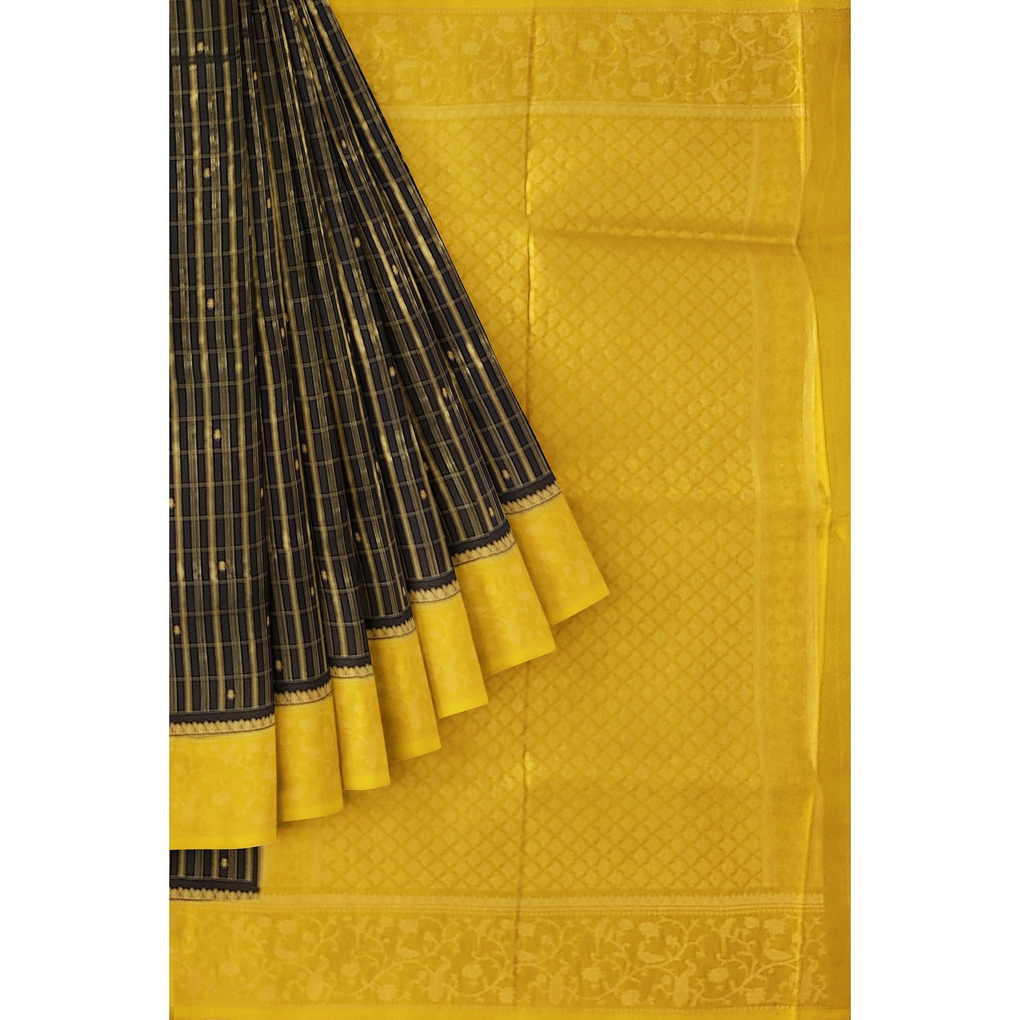 Black Georgette Saree – Yellow Border – Shop Online