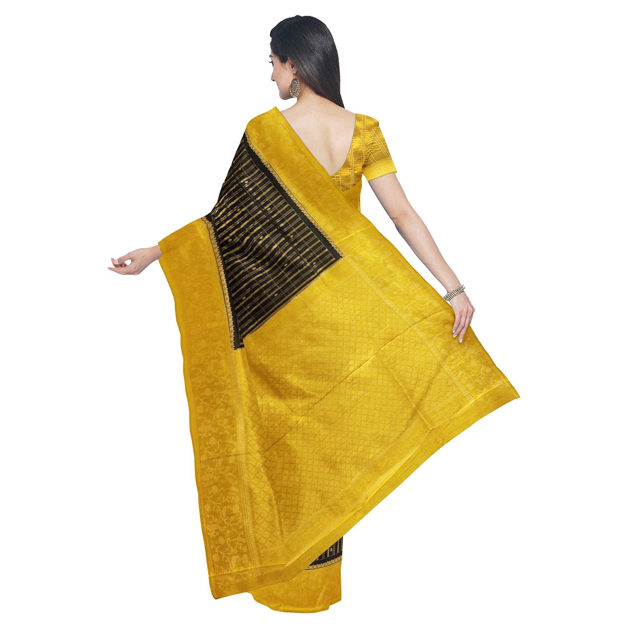 Black Georgette Saree – Yellow Border – Shop Online