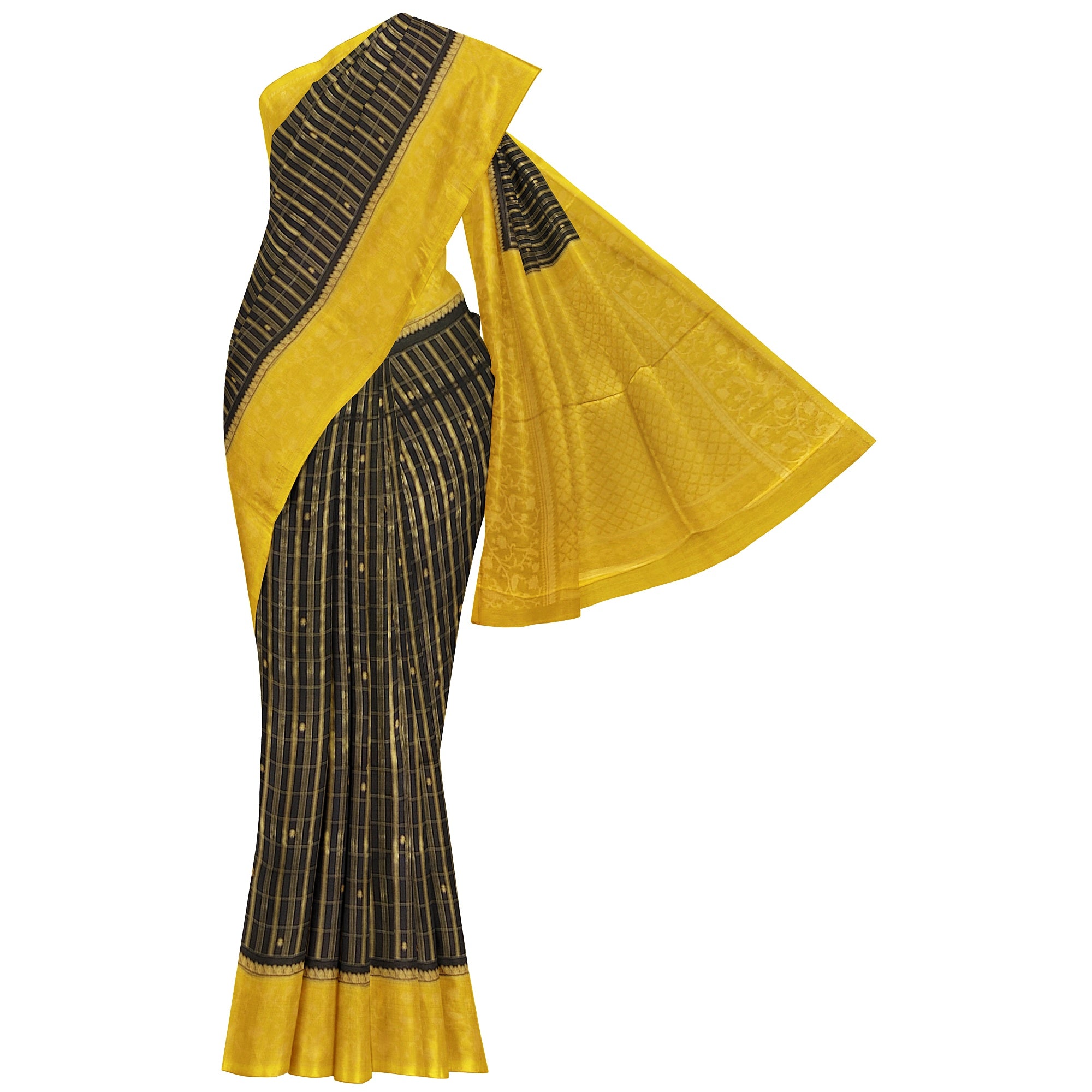 Black Georgette Saree – Yellow Border – Shop Online