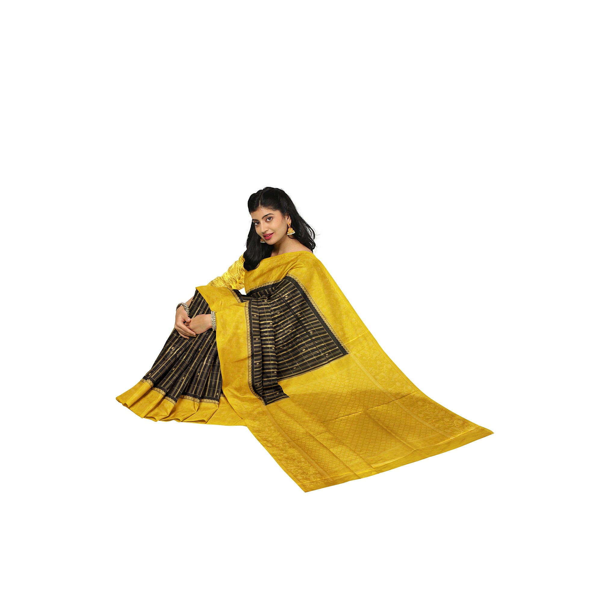 Black Georgette Saree – Yellow Border – Shop Online
