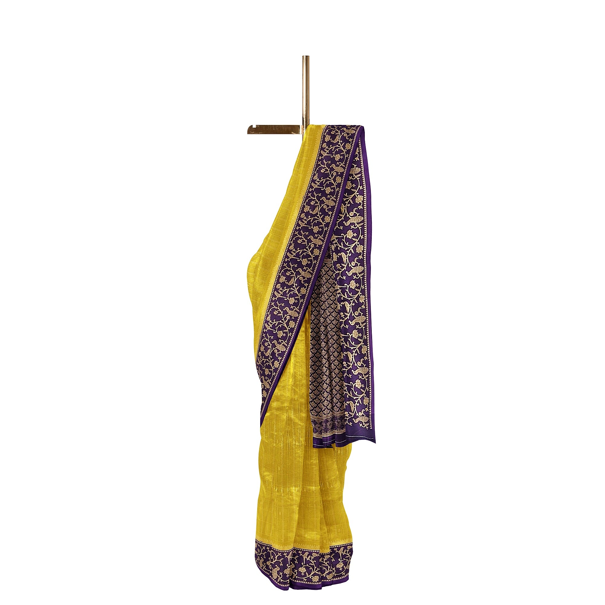 Lemon Green Georgette Saree – Purple Border – Shop Online