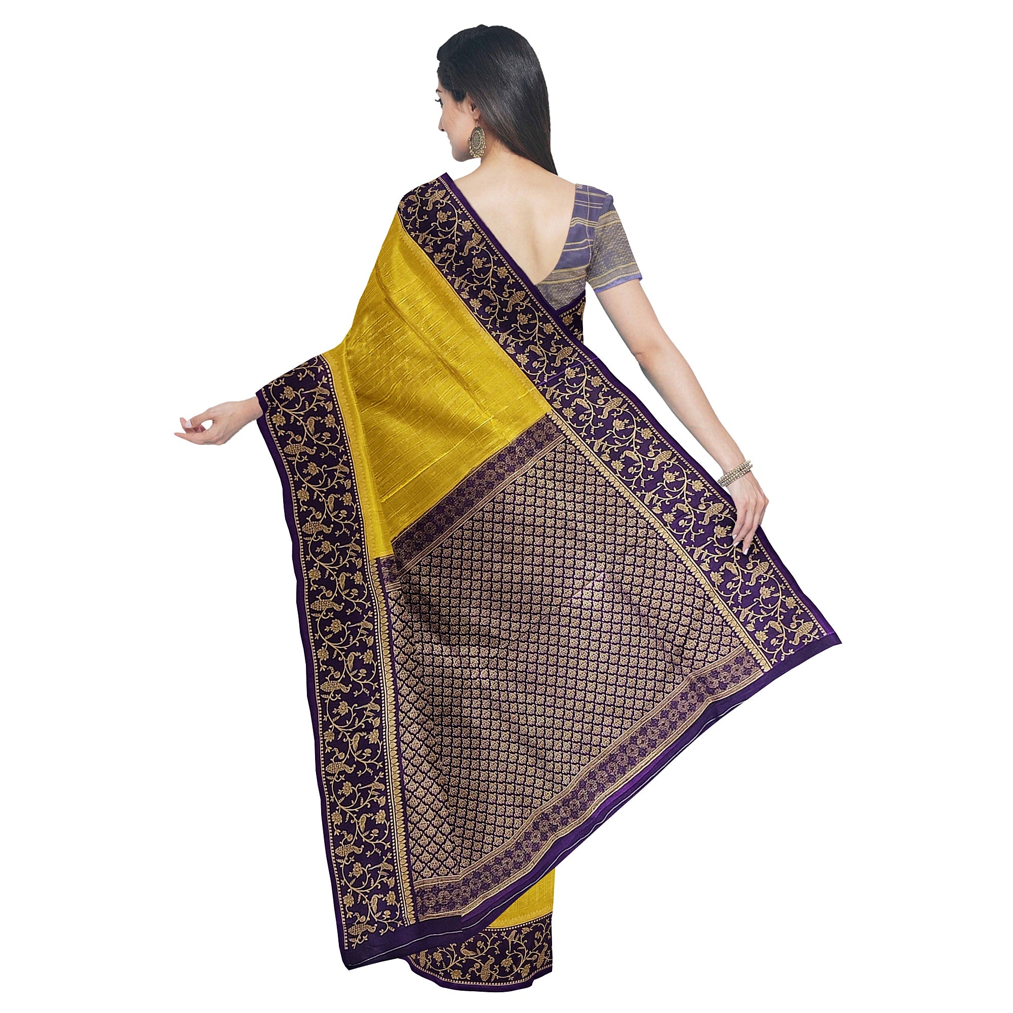 Lemon Green Georgette Saree – Purple Border – Shop Online