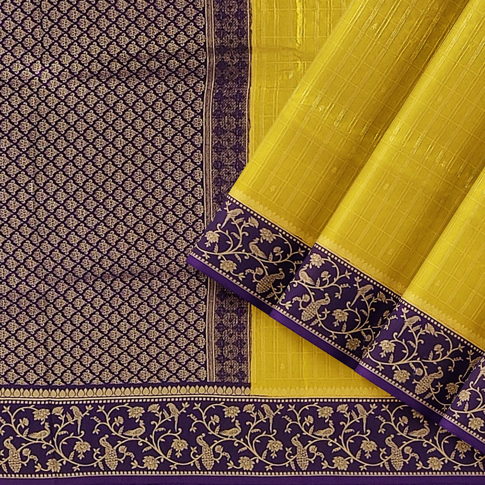 Lemon Green Georgette Saree – Purple Border – Shop Online