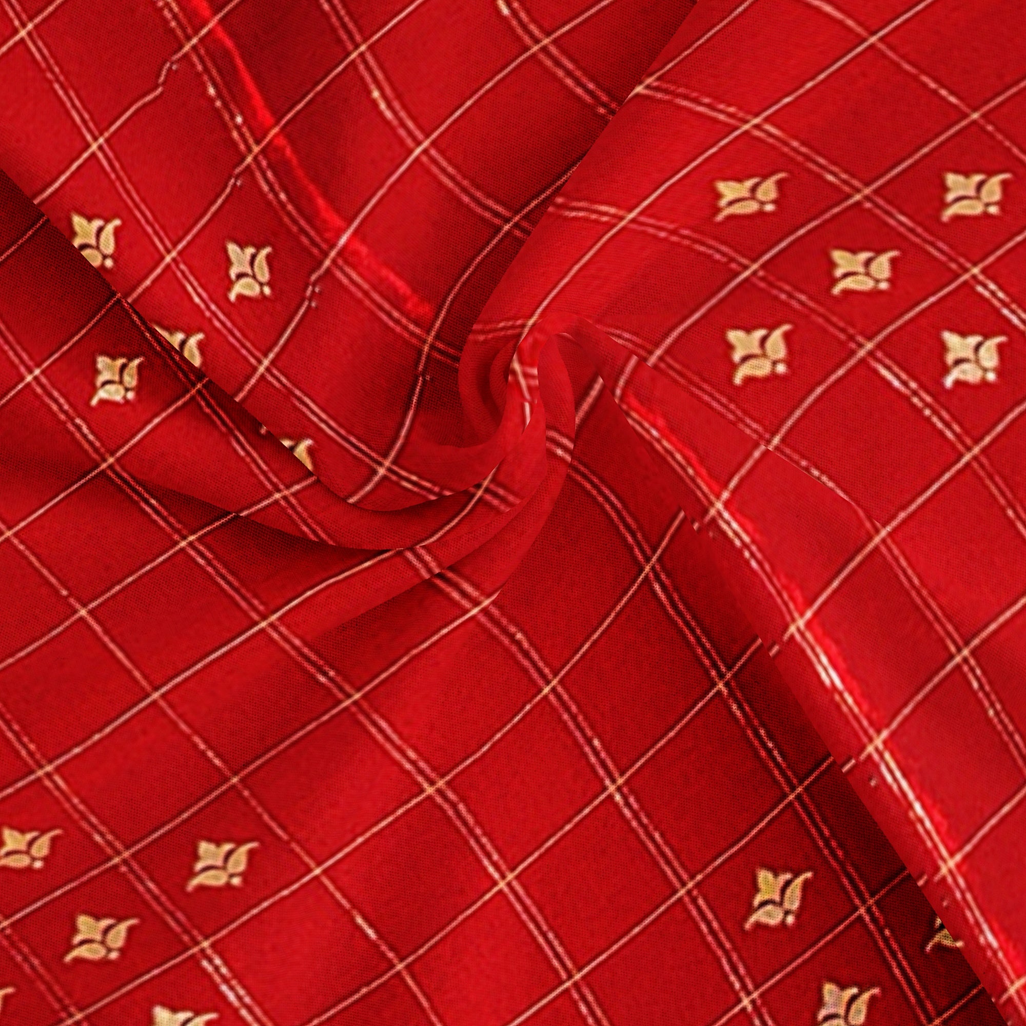 Red Georgette Saree – White Border with Elephant Butta – Shop Online