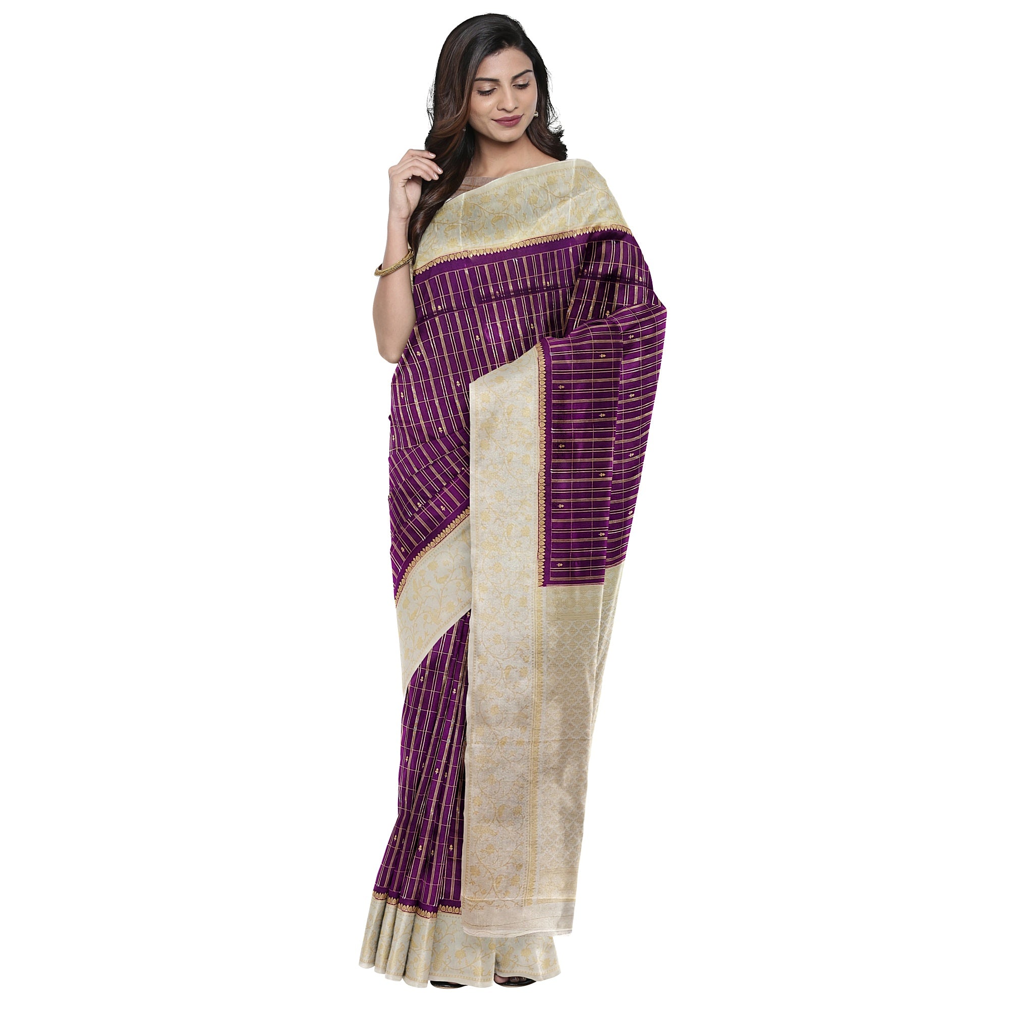 Wine Georgette Saree – Cream Border – Shop Online