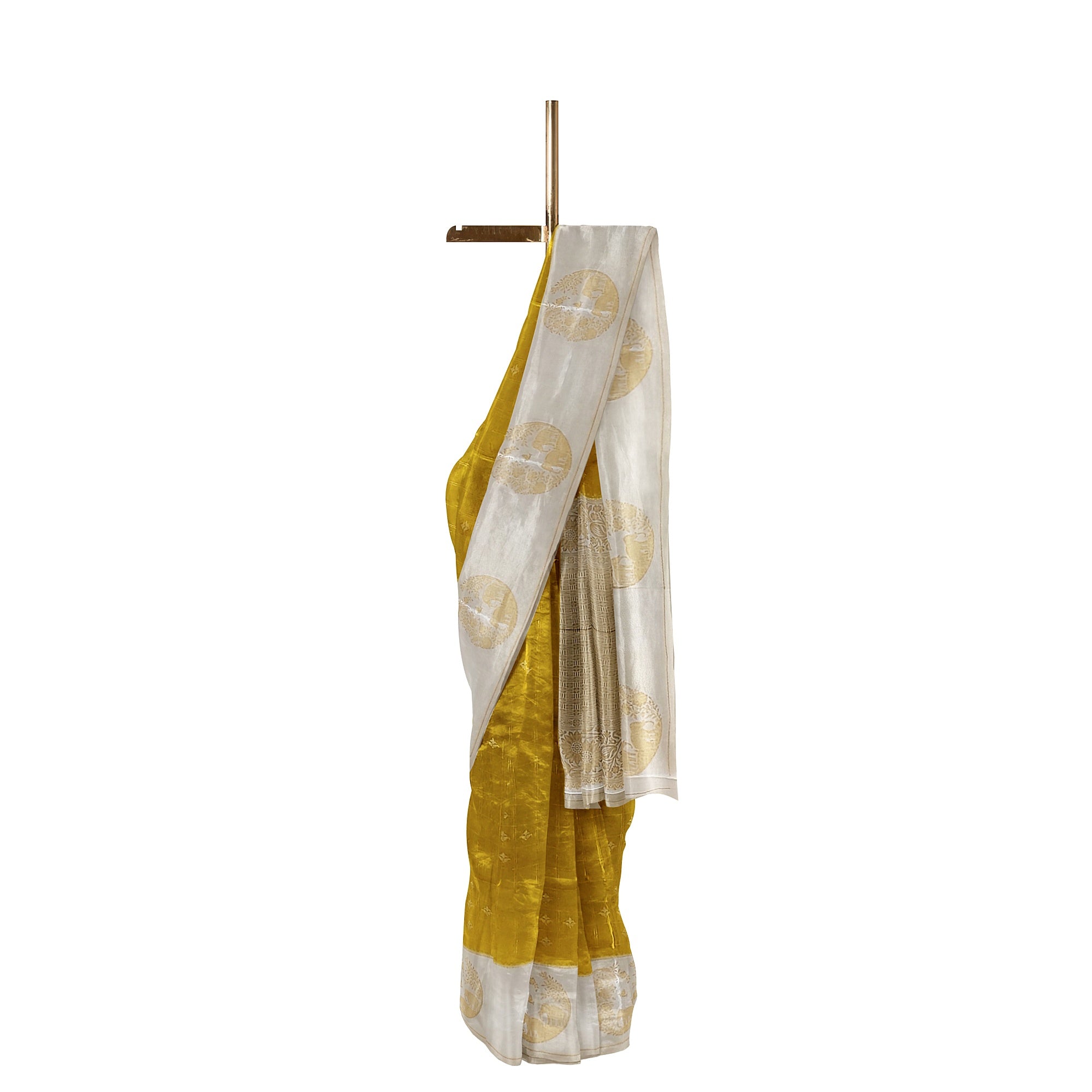 Lemon Green Georgette Saree – White Border – Shop Online
