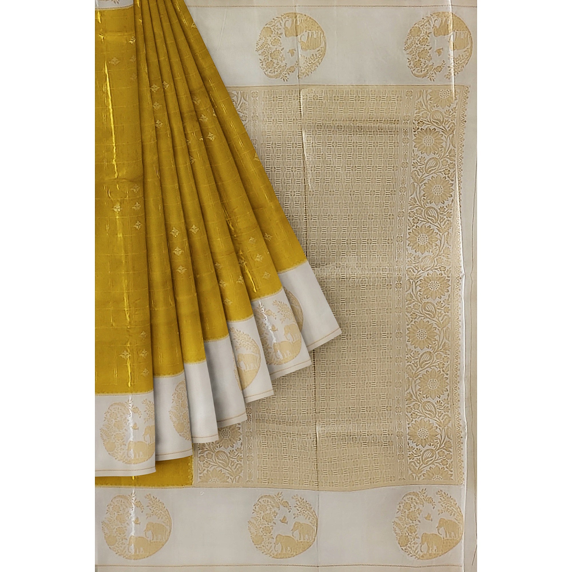 Lemon Green Georgette Saree – White Border – Shop Online