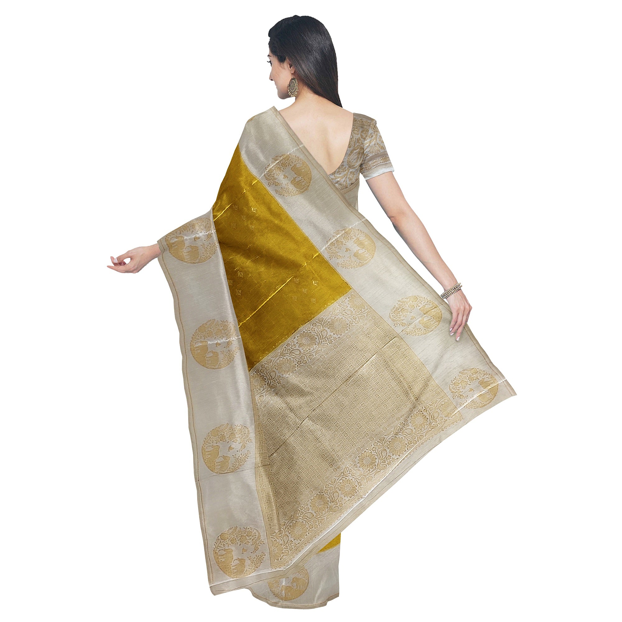 Lemon Green Georgette Saree – White Border – Shop Online