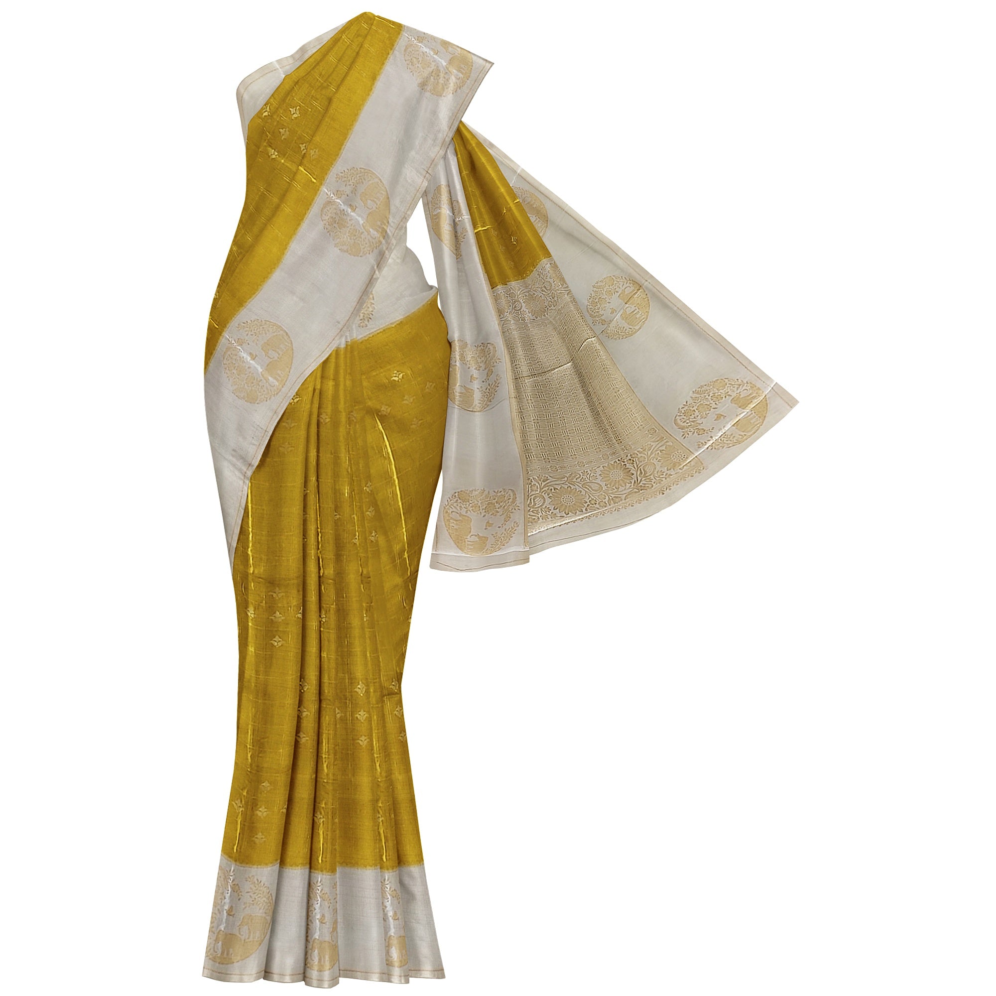 Lemon Green Georgette Saree – White Border – Shop Online