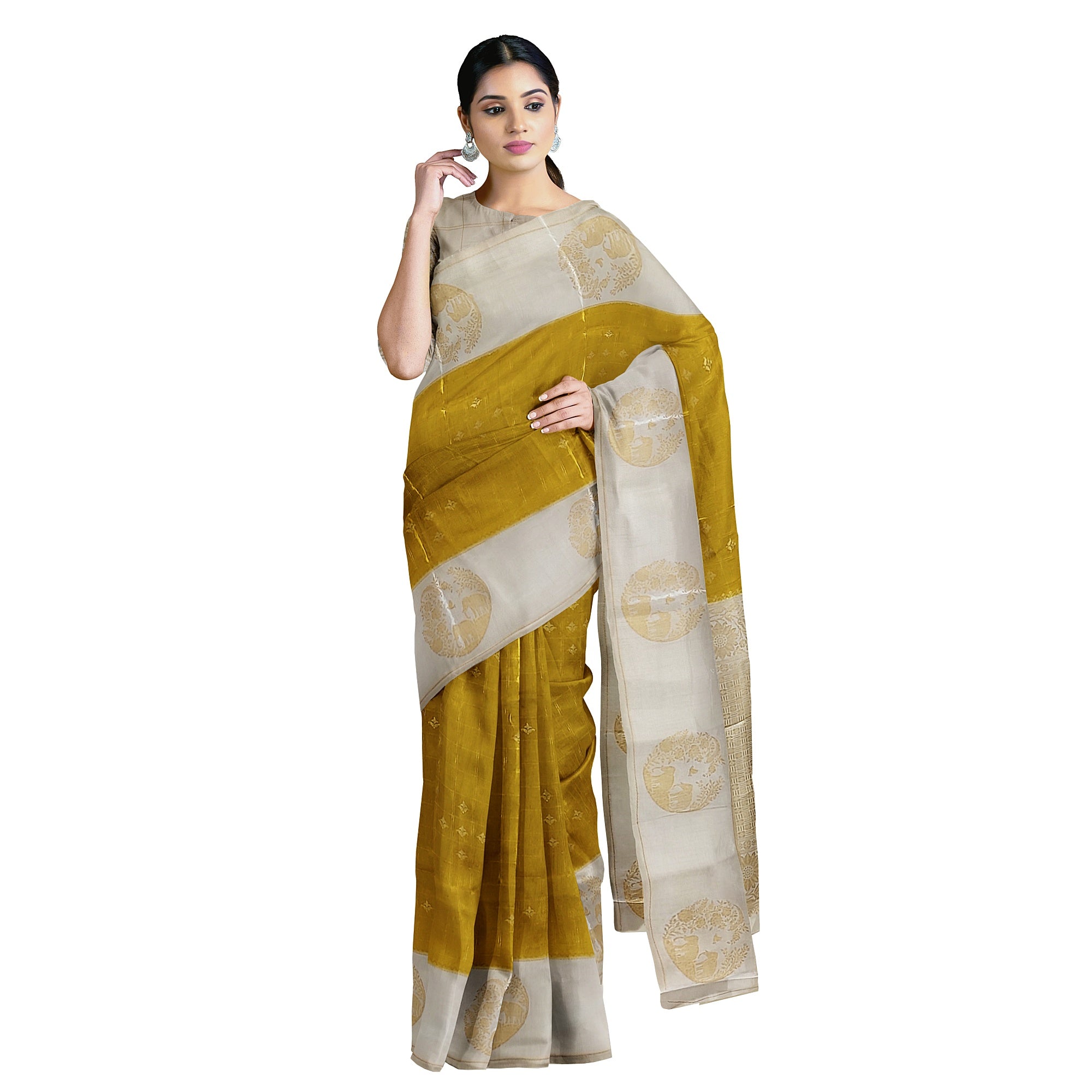 Lemon Green Georgette Saree – White Border – Shop Online