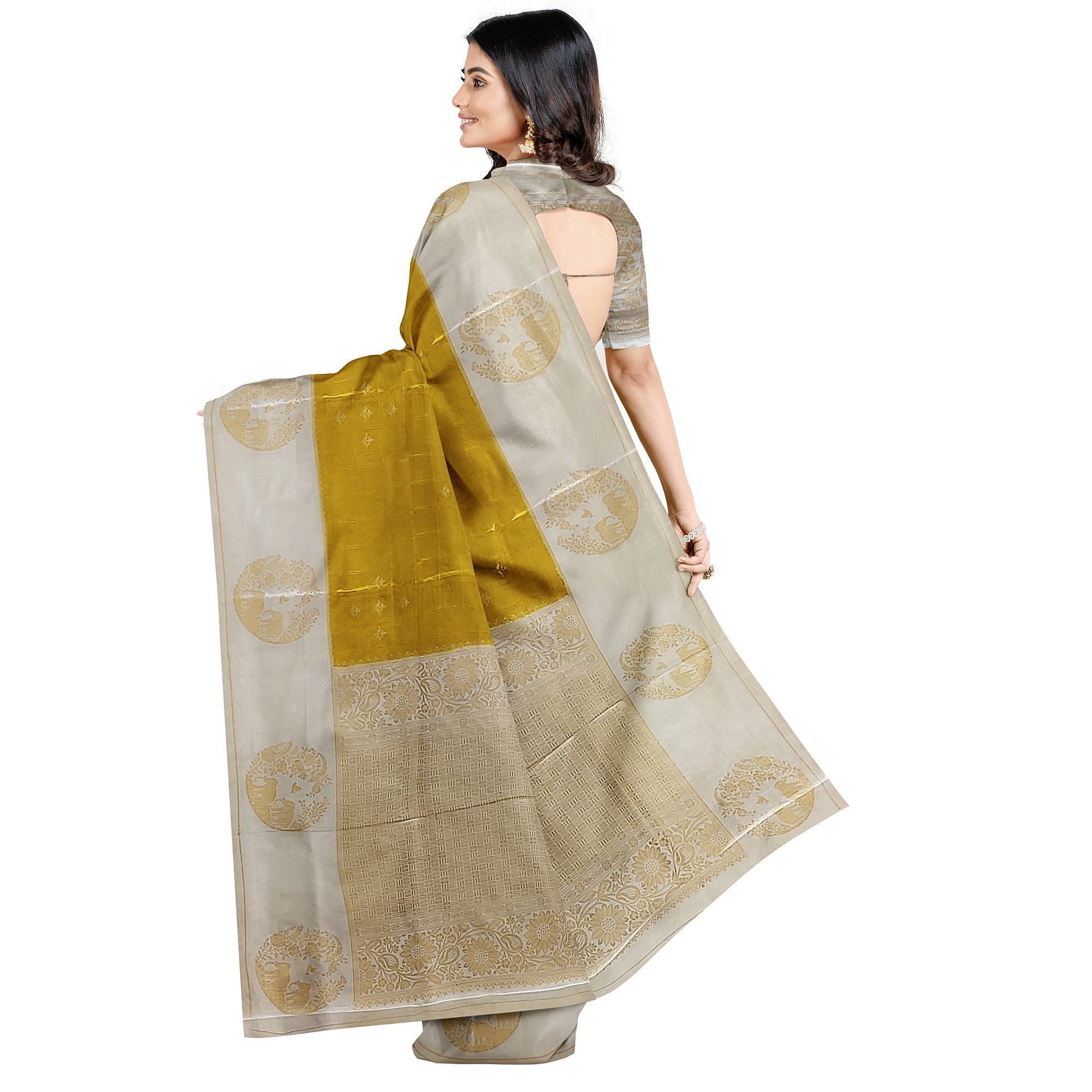 Lemon Green Georgette Saree – White Border – Shop Online