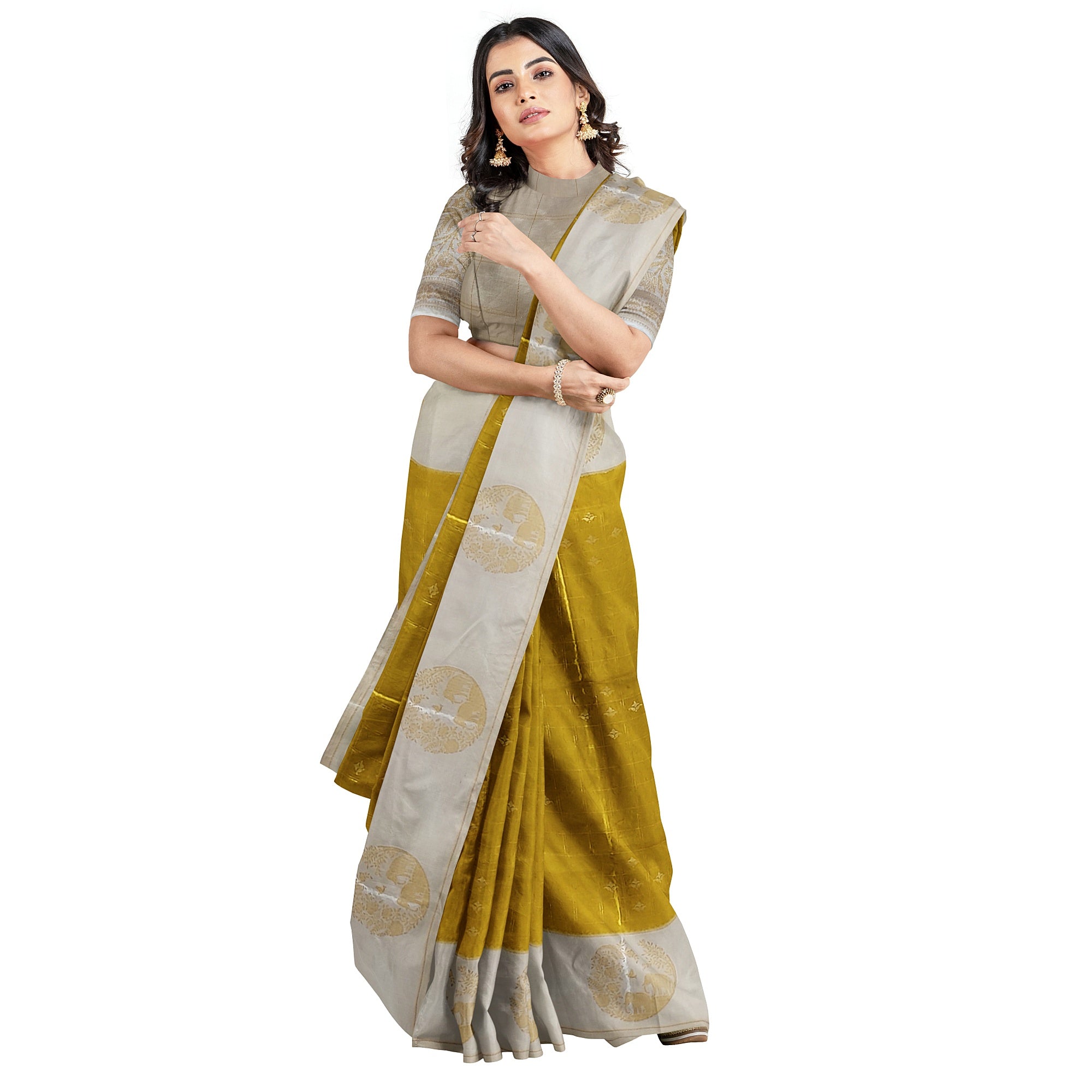 Lemon Green Georgette Saree – White Border – Shop Online