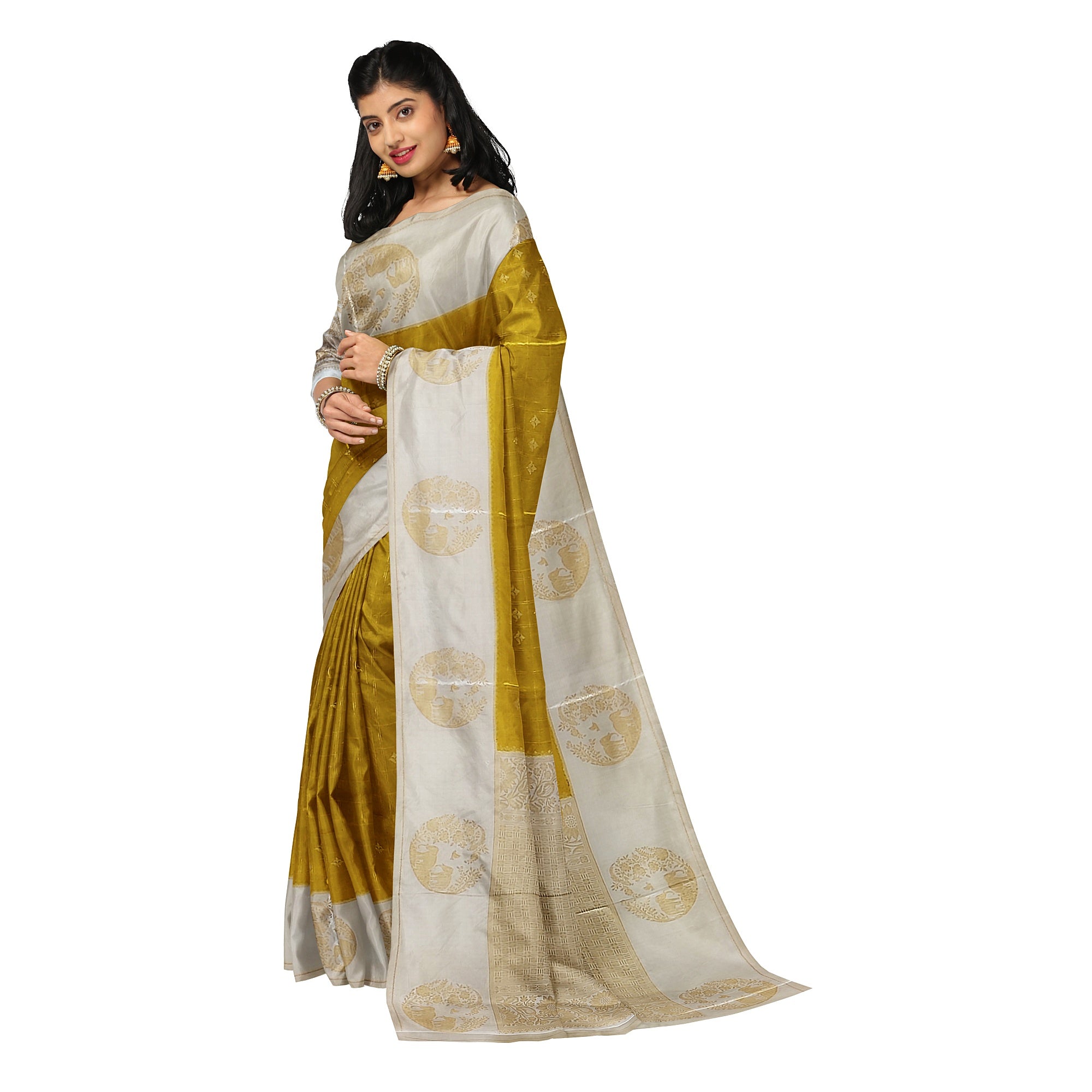 Lemon Green Georgette Saree – White Border – Shop Online