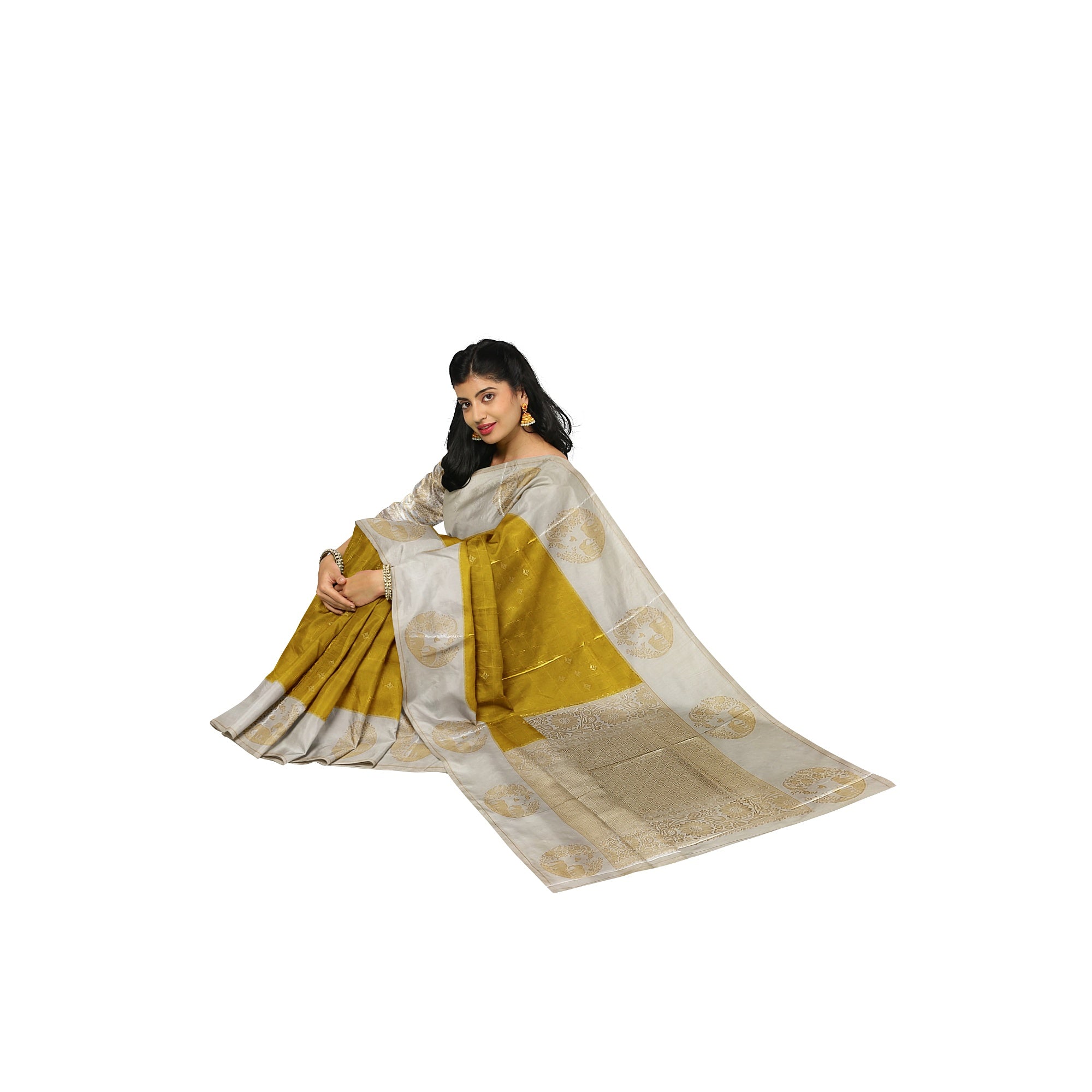Lemon Green Georgette Saree – White Border – Shop Online