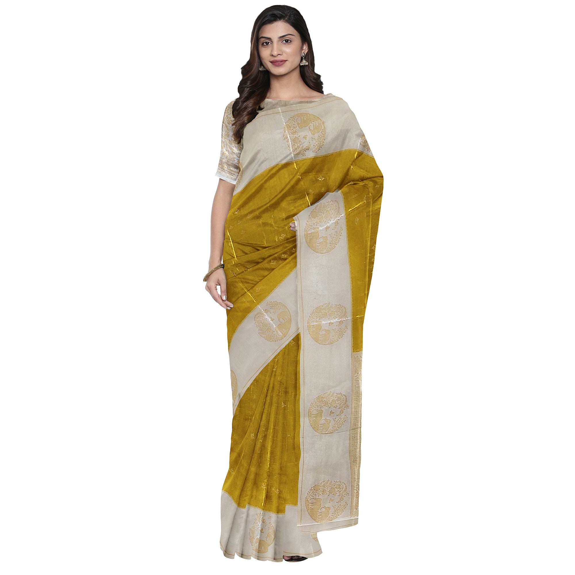 Lemon Green Georgette Saree – White Border – Shop Online