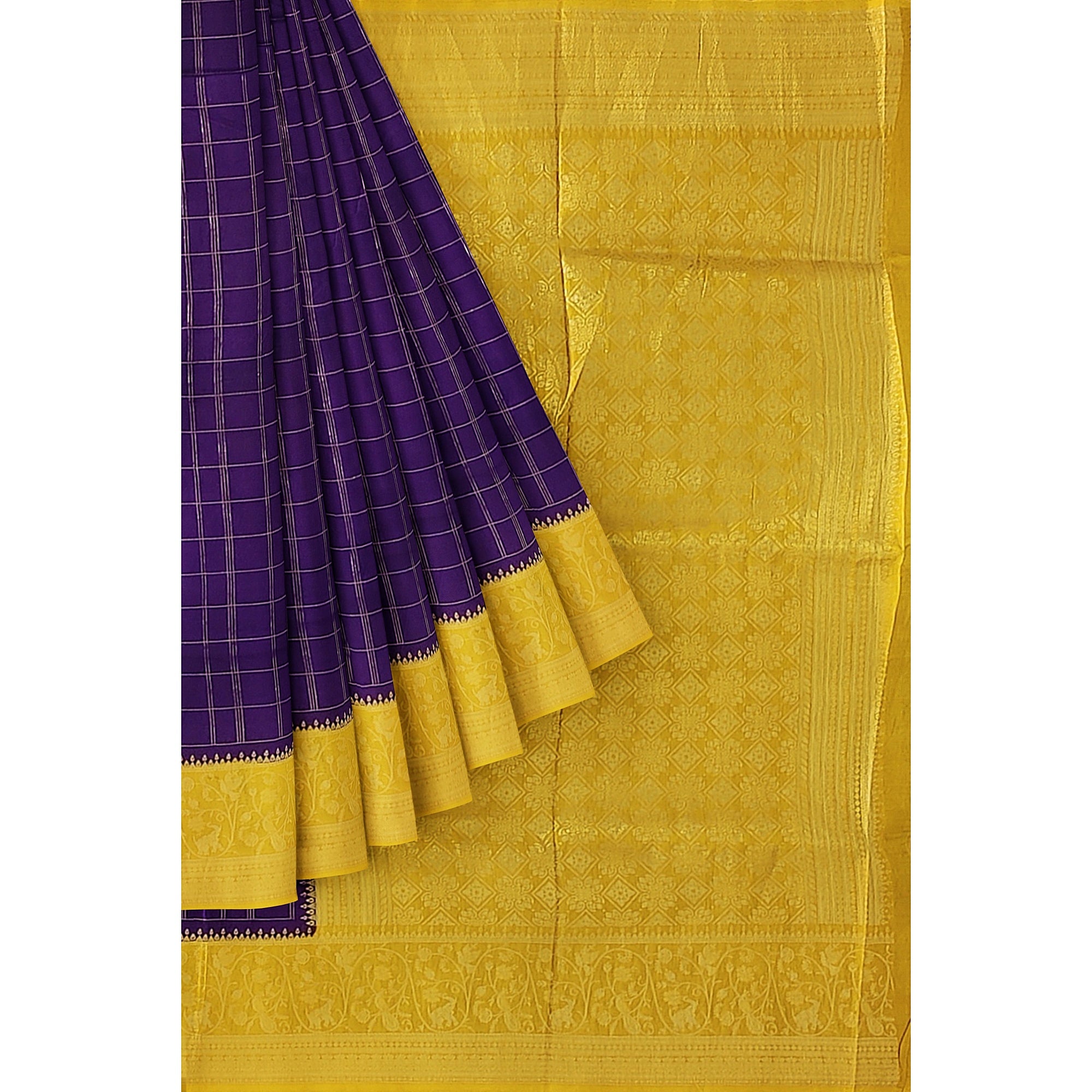 Purple Georgette Saree – Mustard Yellow Border – Shop Online