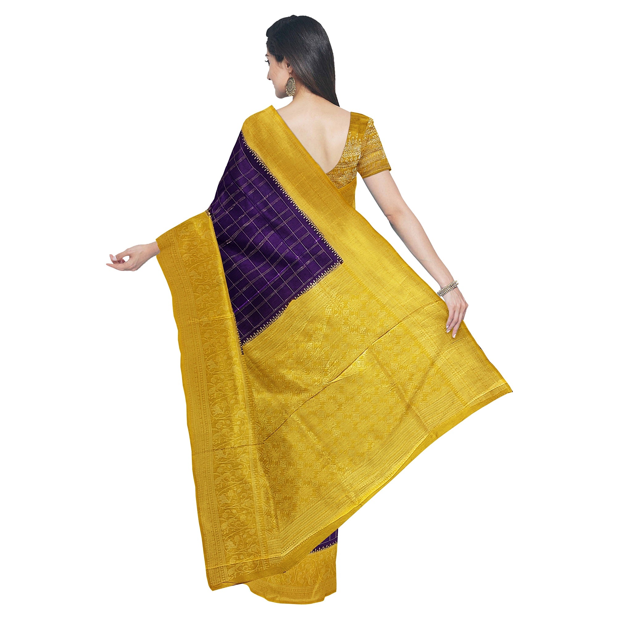 Purple Georgette Saree – Mustard Yellow Border – Shop Online