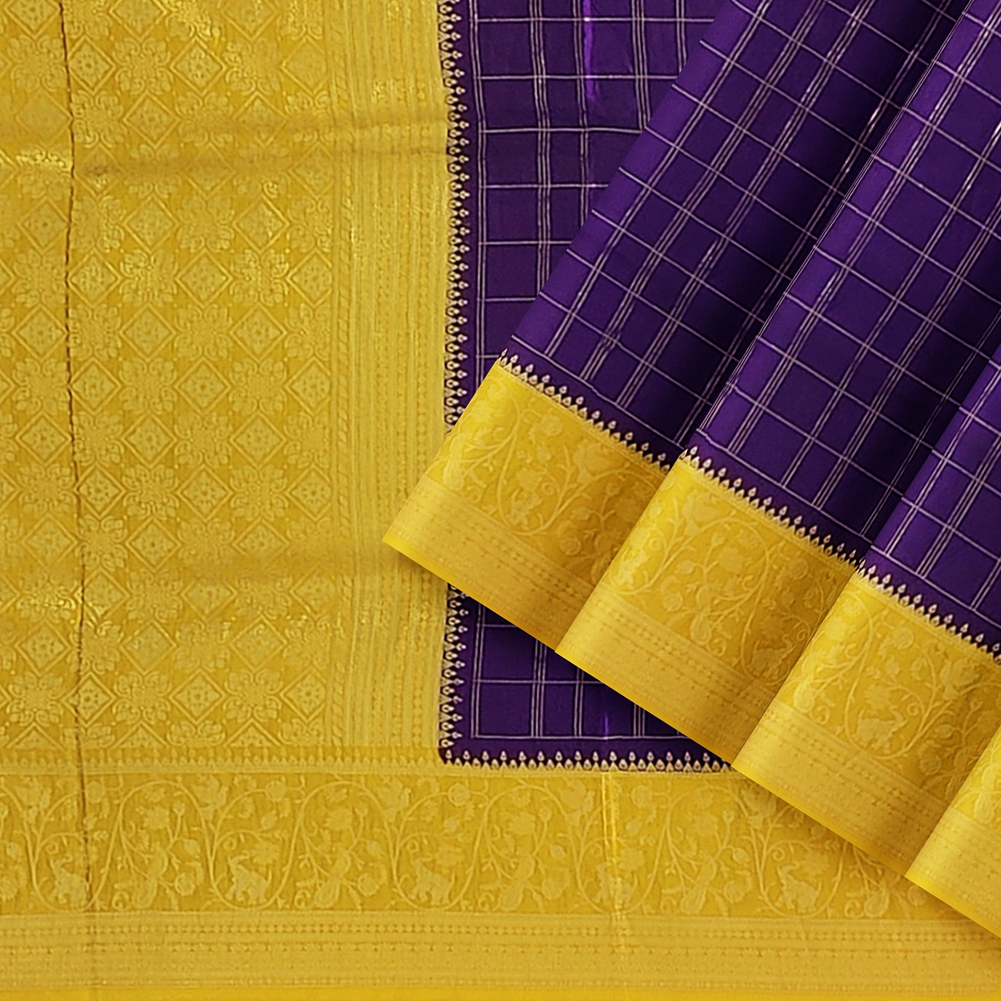 Purple Georgette Saree – Mustard Yellow Border – Shop Online