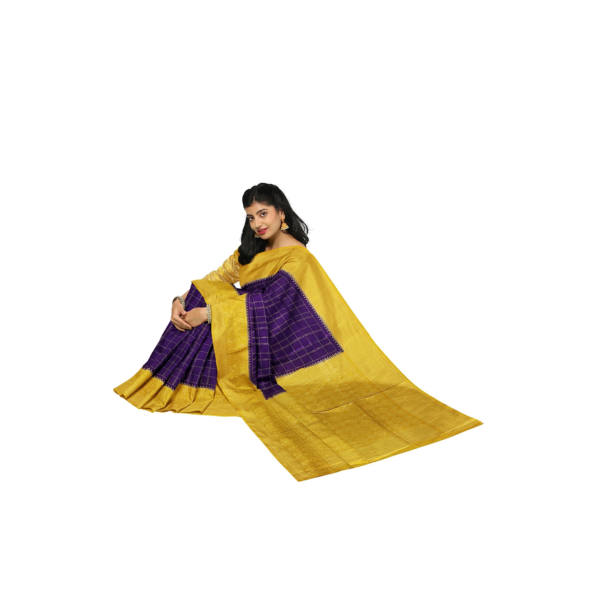 Purple Georgette Saree – Mustard Yellow Border – Shop Online