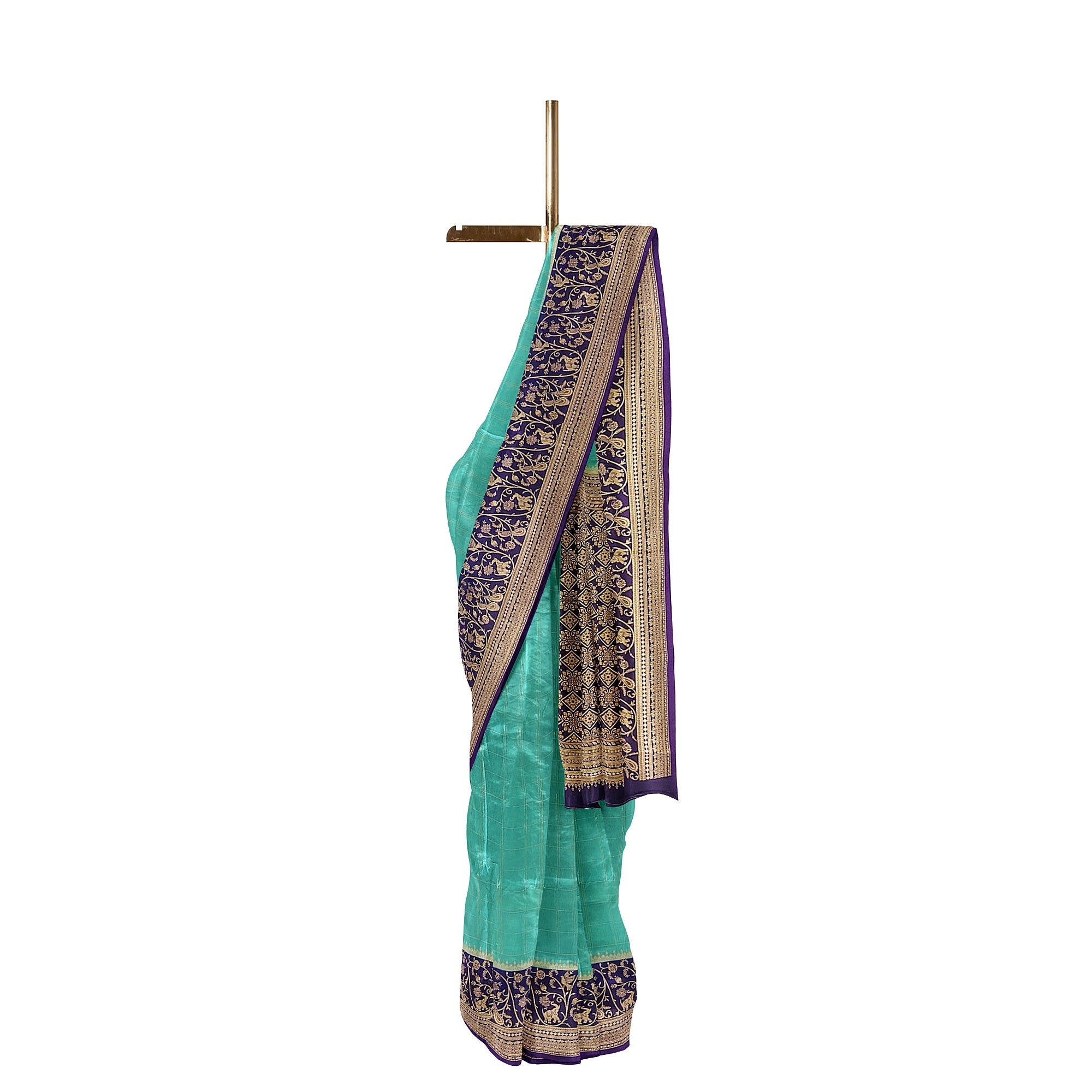 Rama Blue Georgette Saree – Purple Border – Shop Online