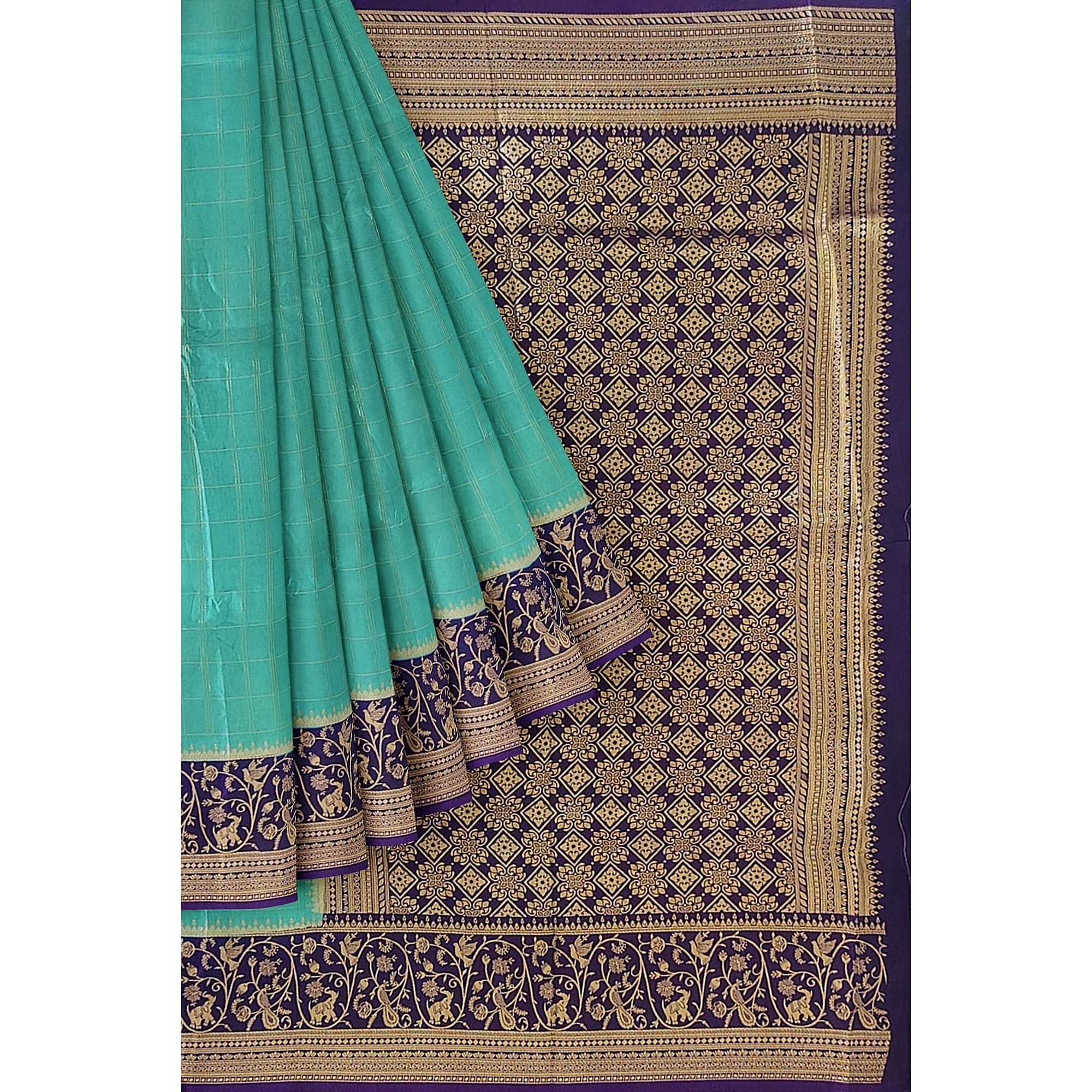 Rama Blue Georgette Saree – Purple Border – Shop Online