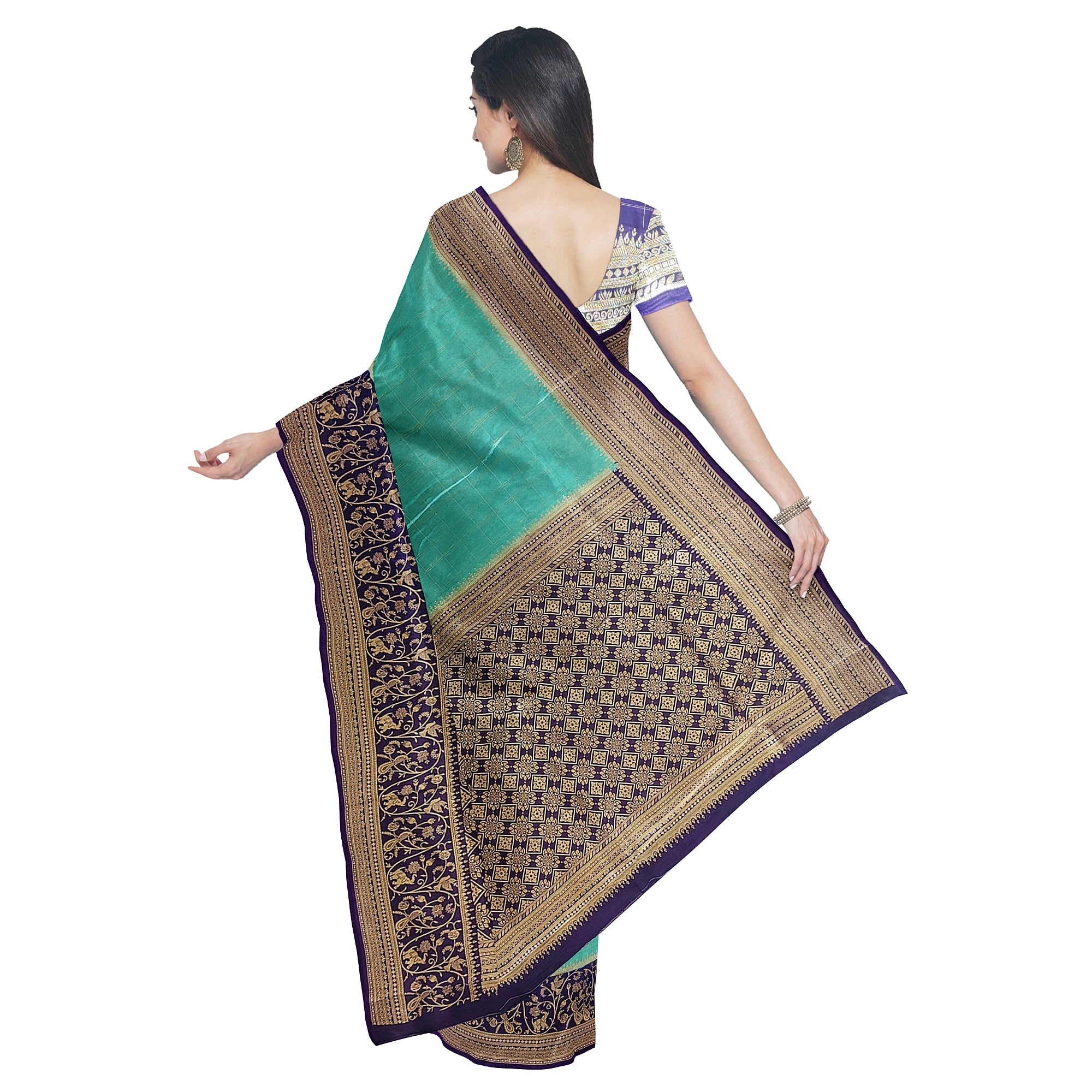 Rama Blue Georgette Saree – Purple Border – Shop Online