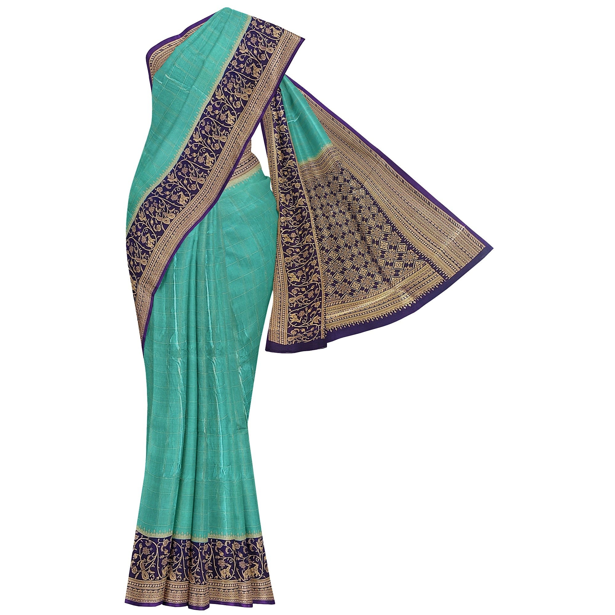 Rama Blue Georgette Saree – Purple Border – Shop Online