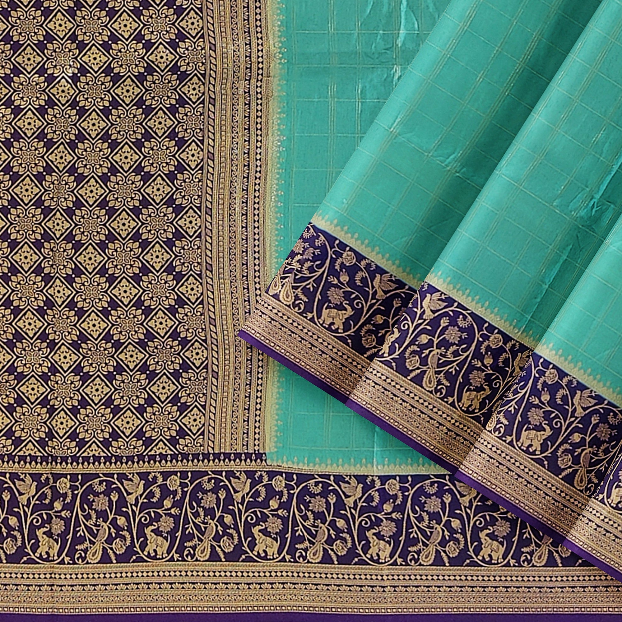 Rama Blue Georgette Saree – Purple Border – Shop Online