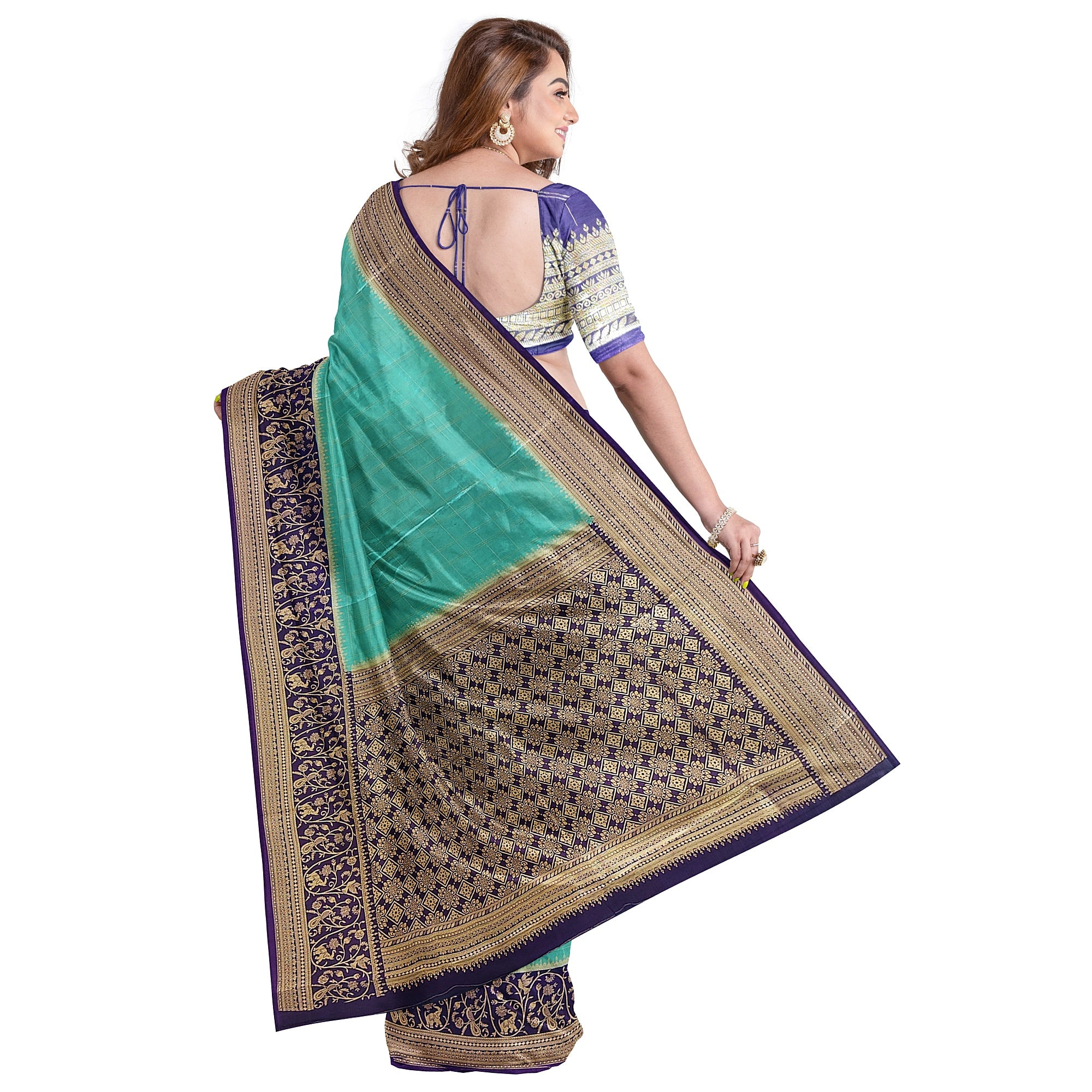Rama Blue Georgette Saree – Purple Border – Shop Online