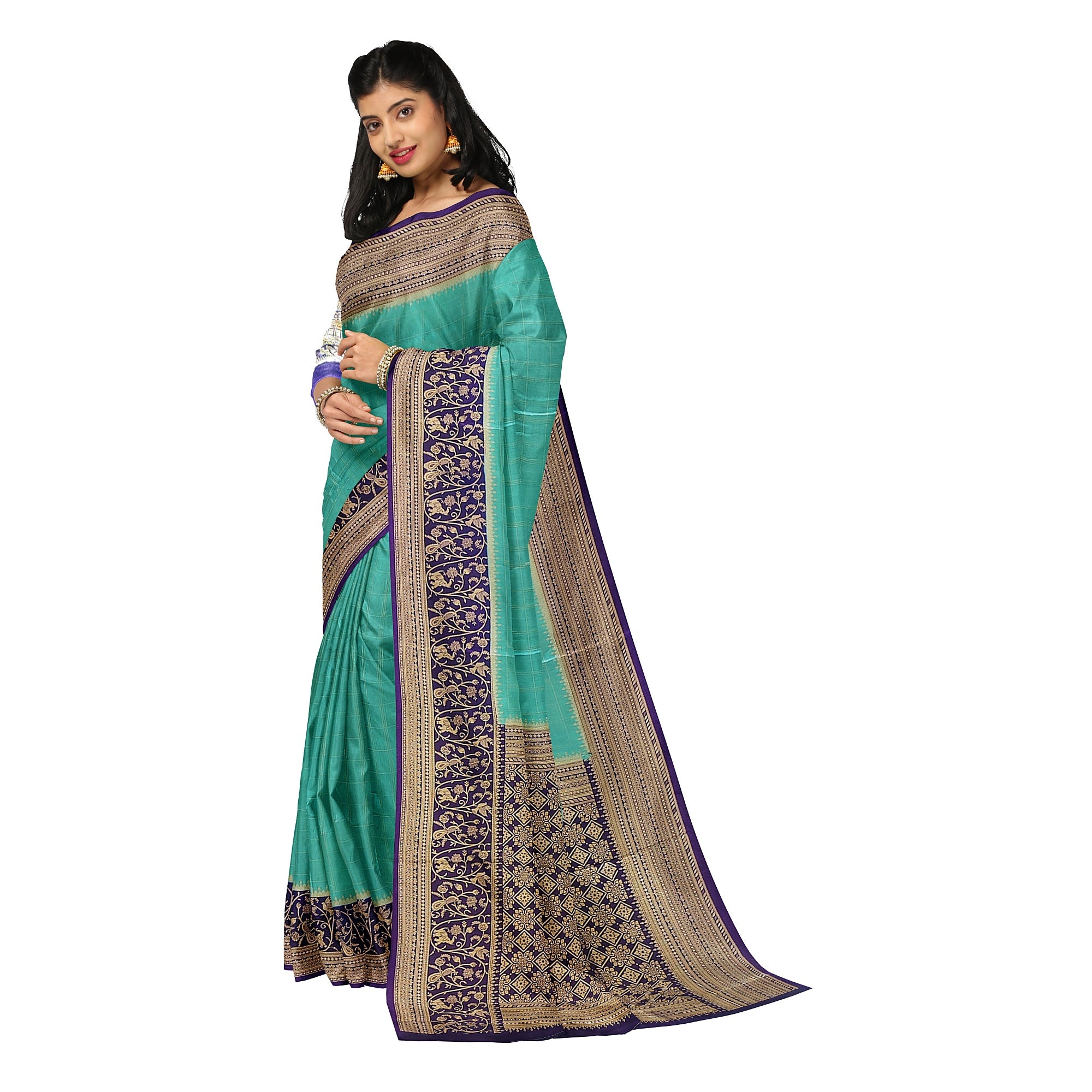 Rama Blue Georgette Saree – Purple Border – Shop Online