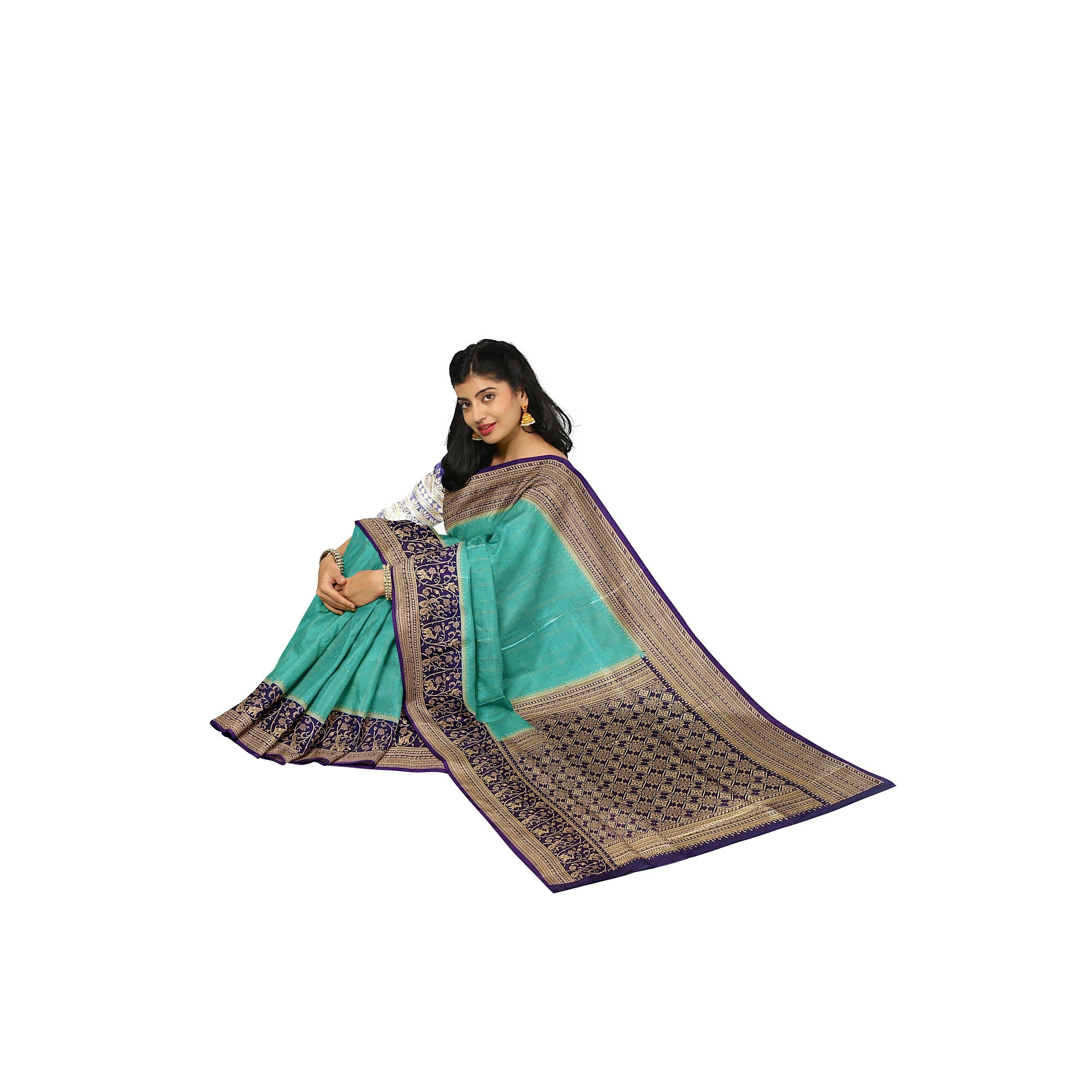 Rama Blue Georgette Saree – Purple Border – Shop Online
