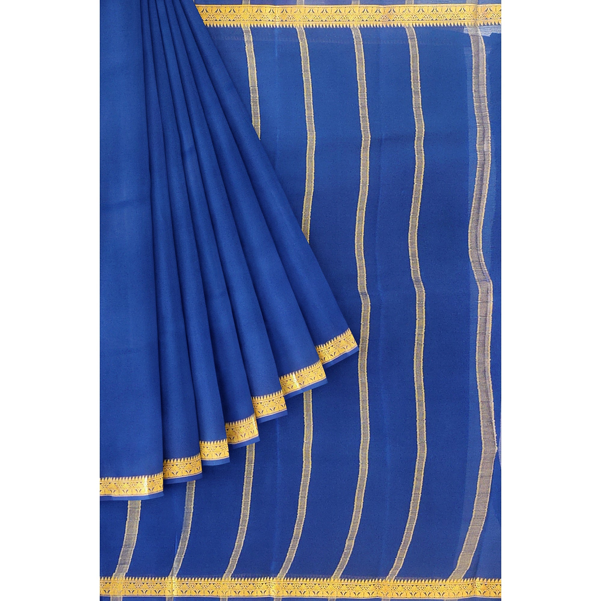 Navy Blue Mysore Silk Saree with Zari Border