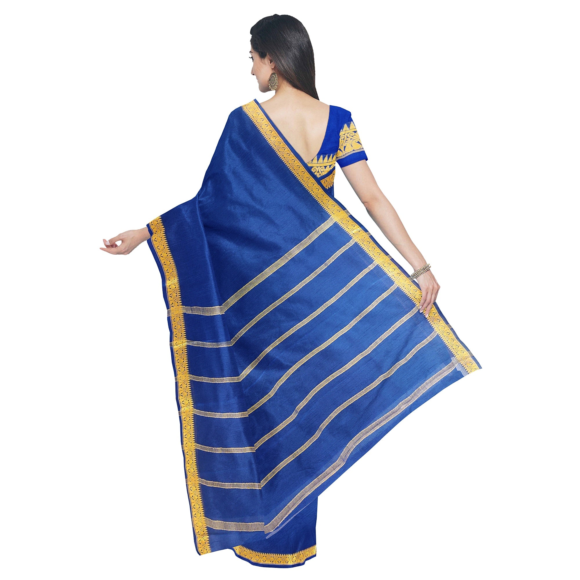 Navy Blue Mysore Silk Saree with Zari Border
