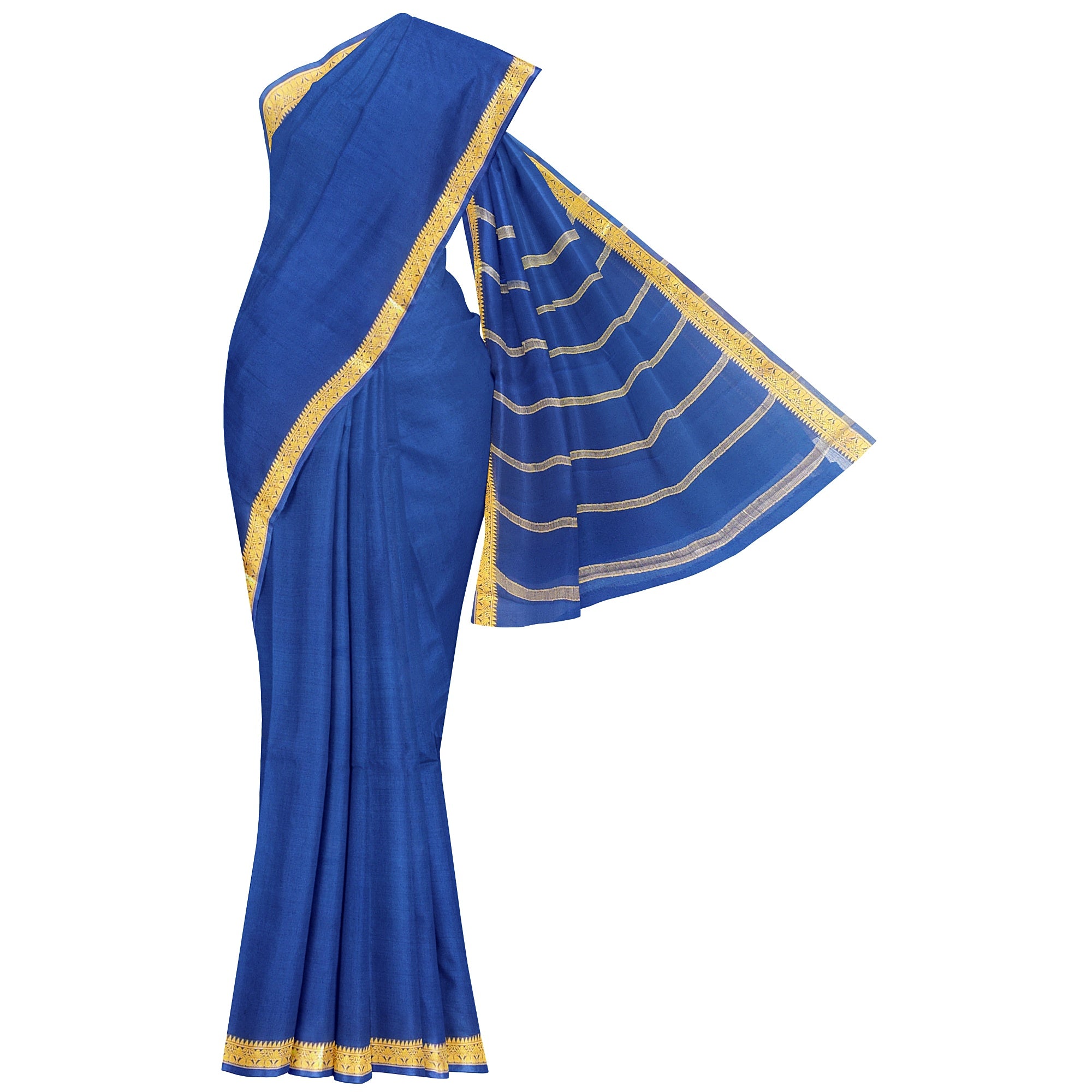 Navy Blue Mysore Silk Saree with Zari Border