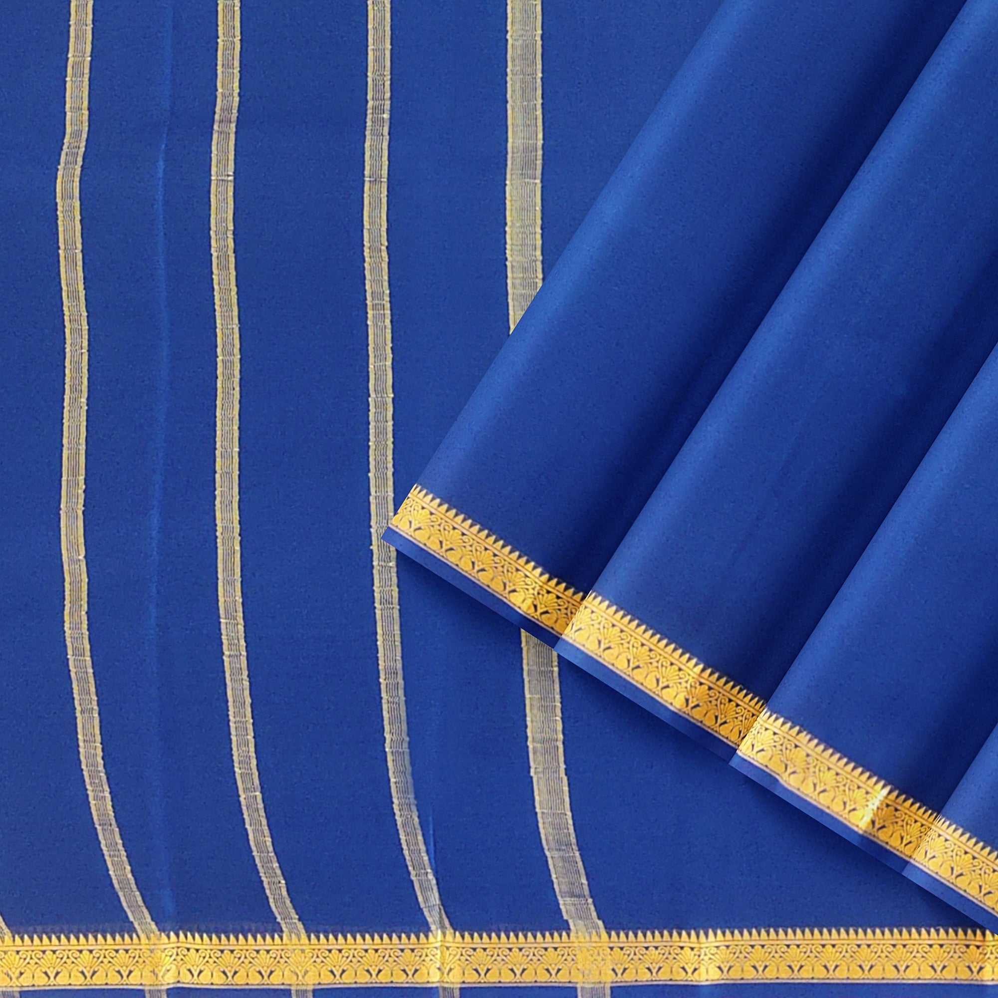 Navy Blue Mysore Silk Saree with Zari Border
