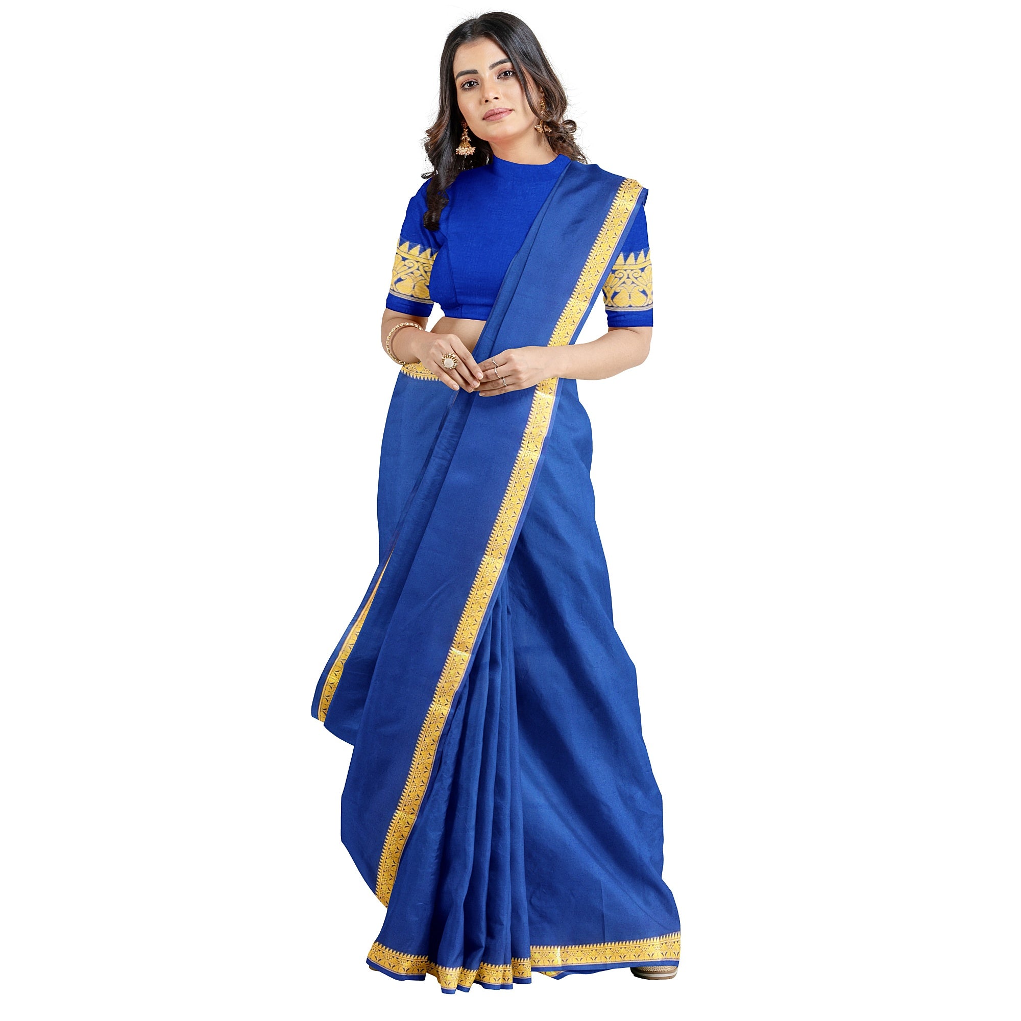 Navy Blue Mysore Silk Saree with Zari Border