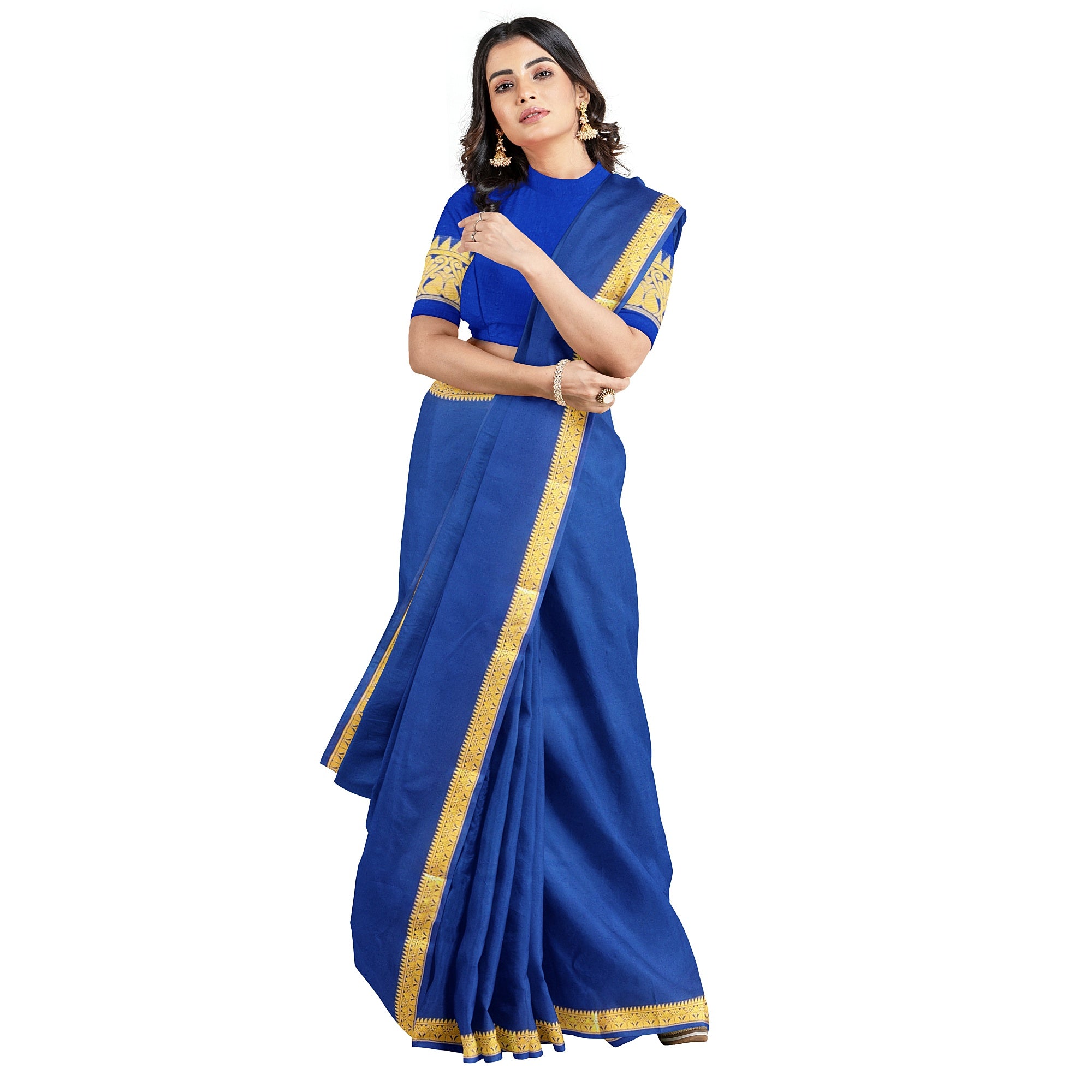 Navy Blue Mysore Silk Saree with Zari Border