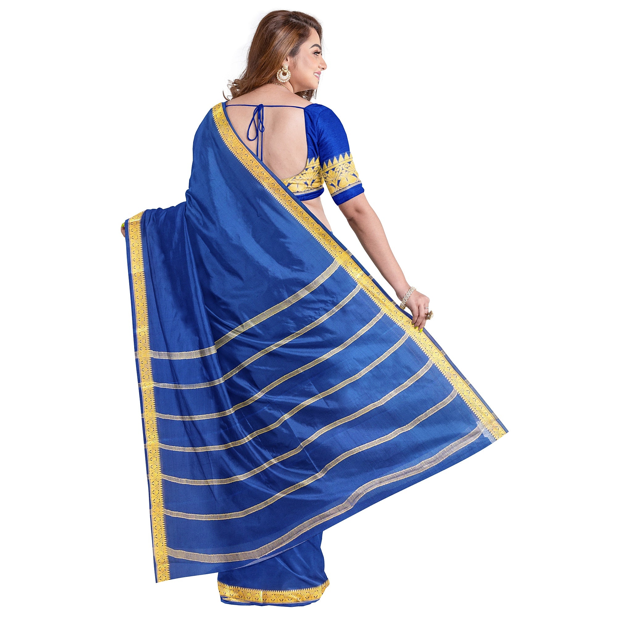Navy Blue Mysore Silk Saree with Zari Border