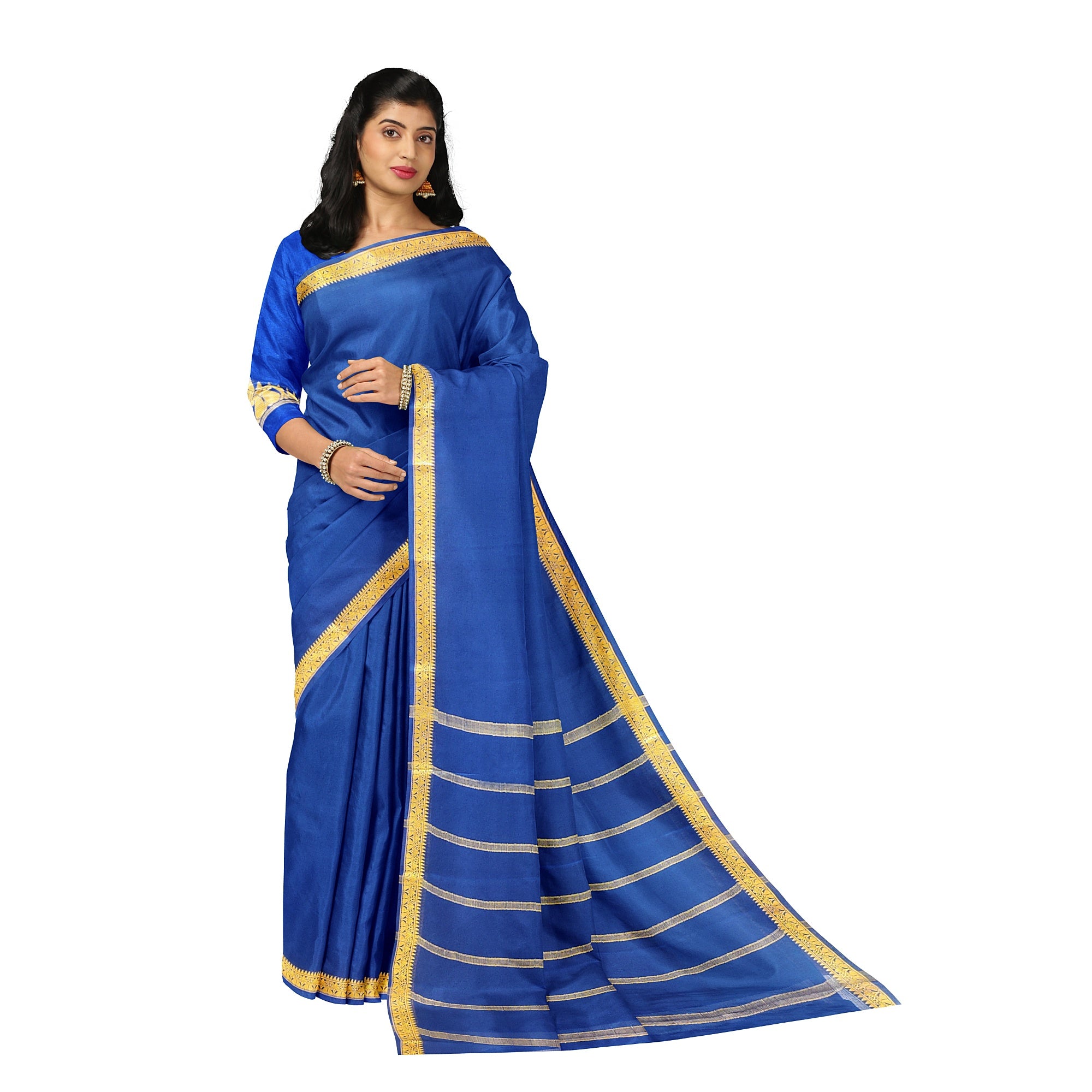 Navy Blue Mysore Silk Saree with Zari Border