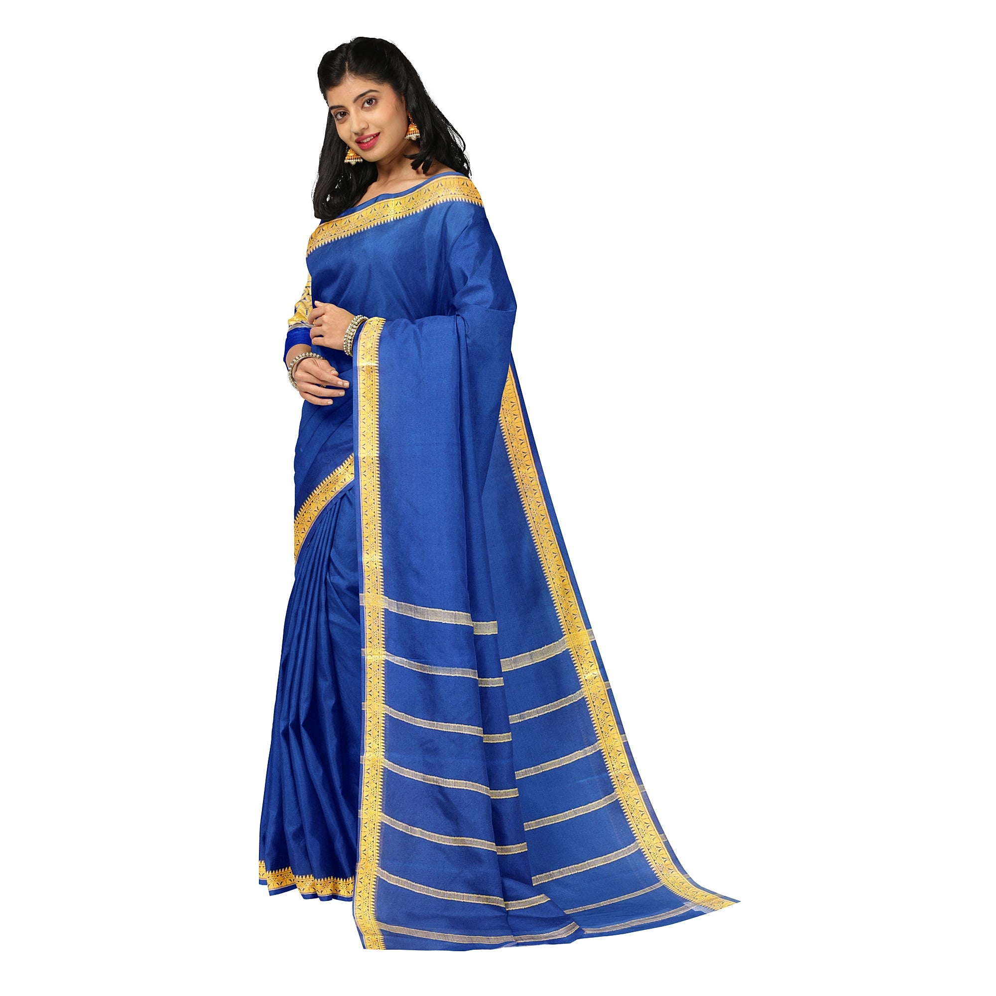 Navy Blue Mysore Silk Saree with Zari Border