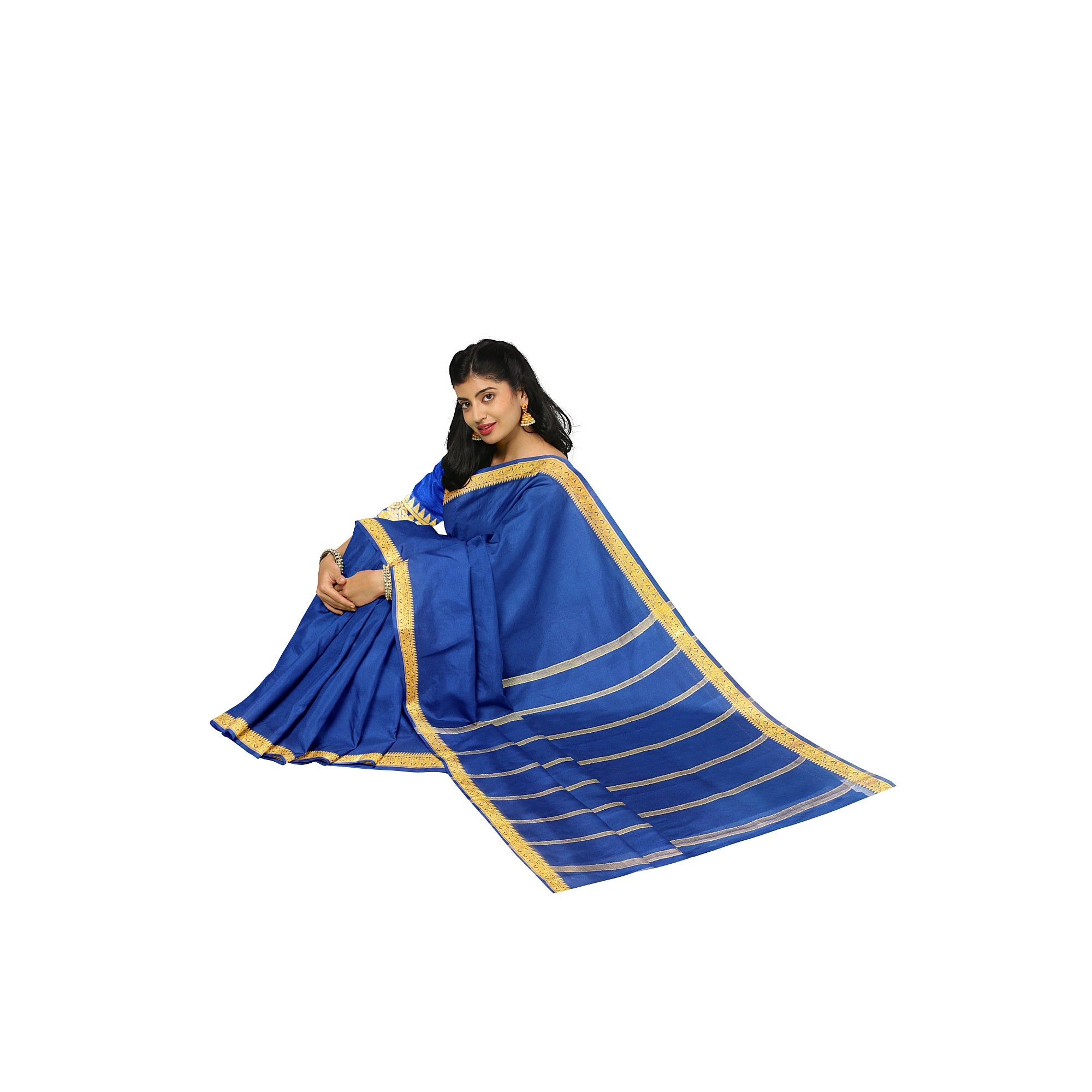 Navy Blue Mysore Silk Saree with Zari Border
