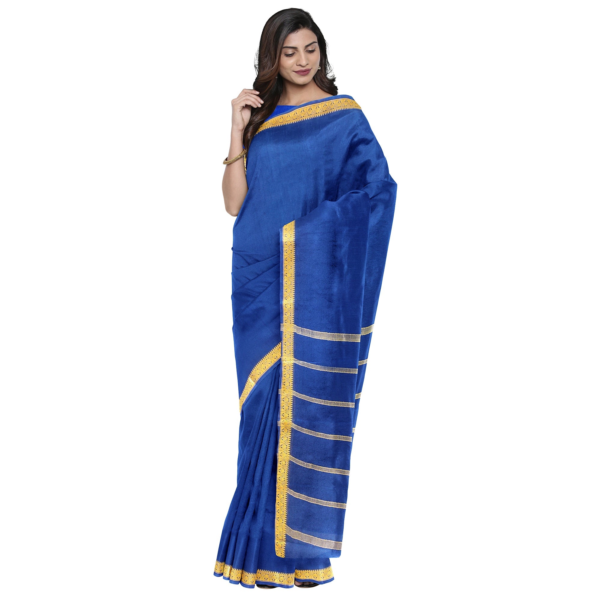 Navy Blue Mysore Silk Saree with Zari Border