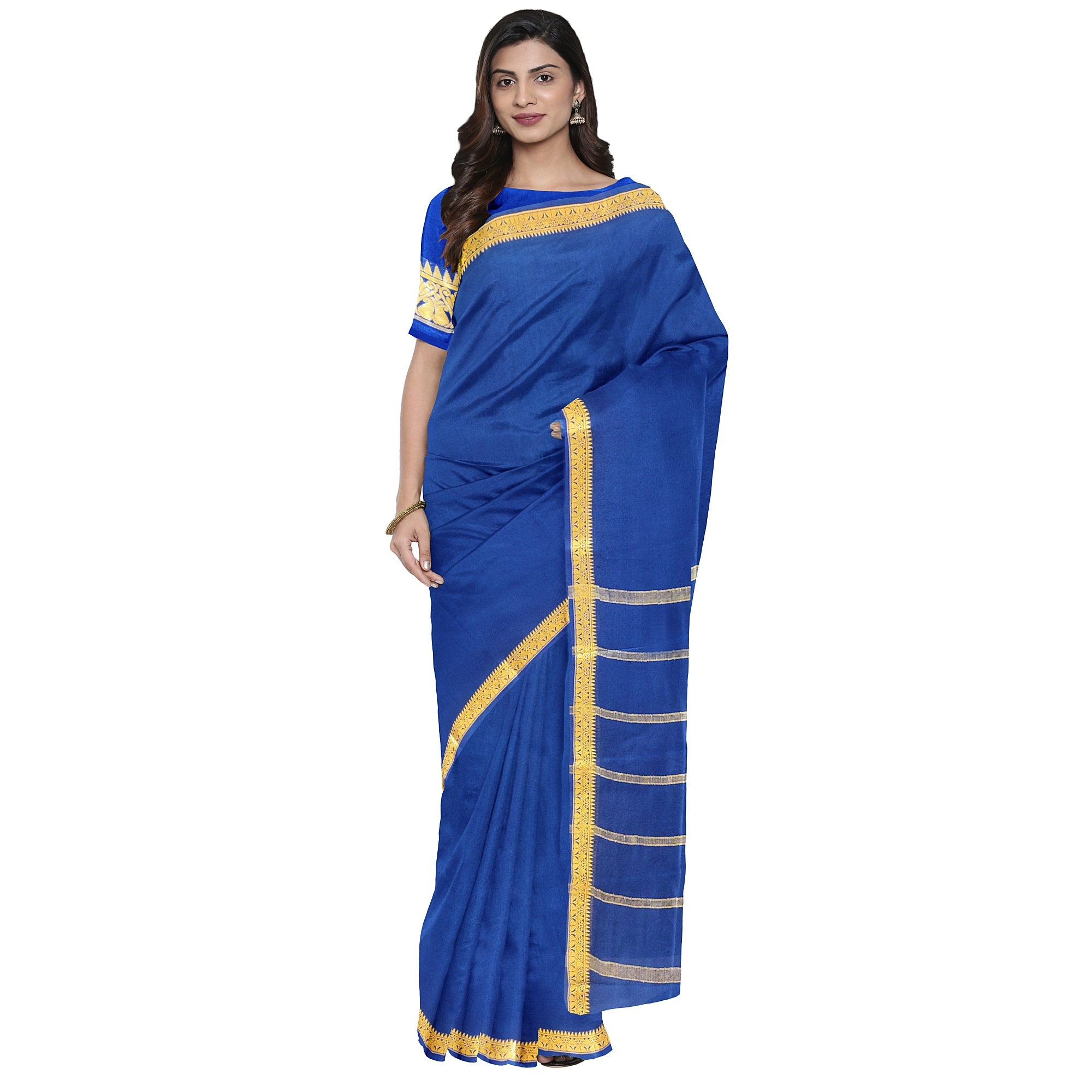 Navy Blue Mysore Silk Saree with Zari Border