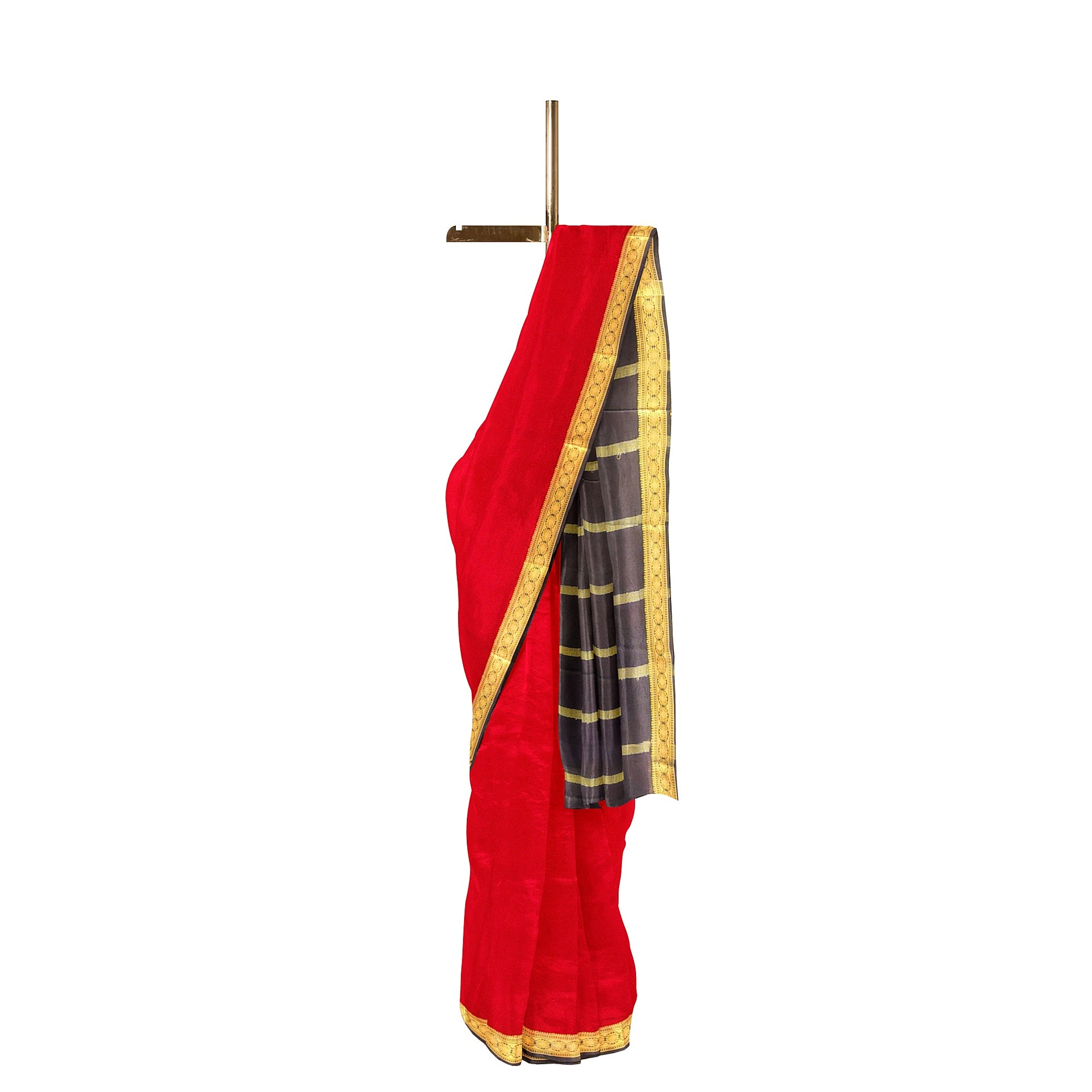 Red Mysore Silk Saree with Black Zari Border
