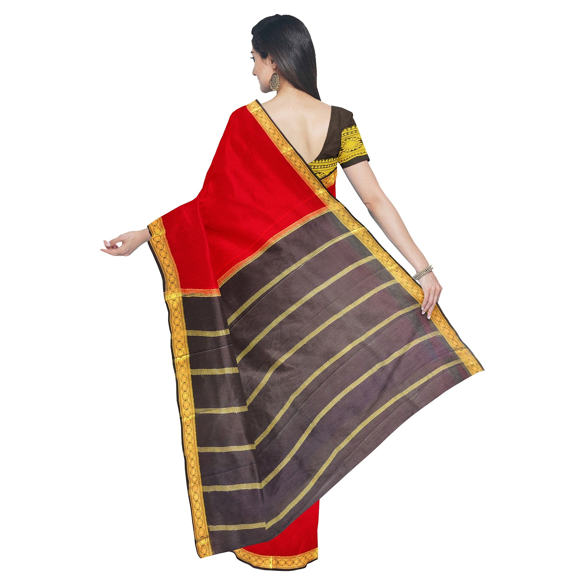 Red Mysore Silk Saree with Black Zari Border